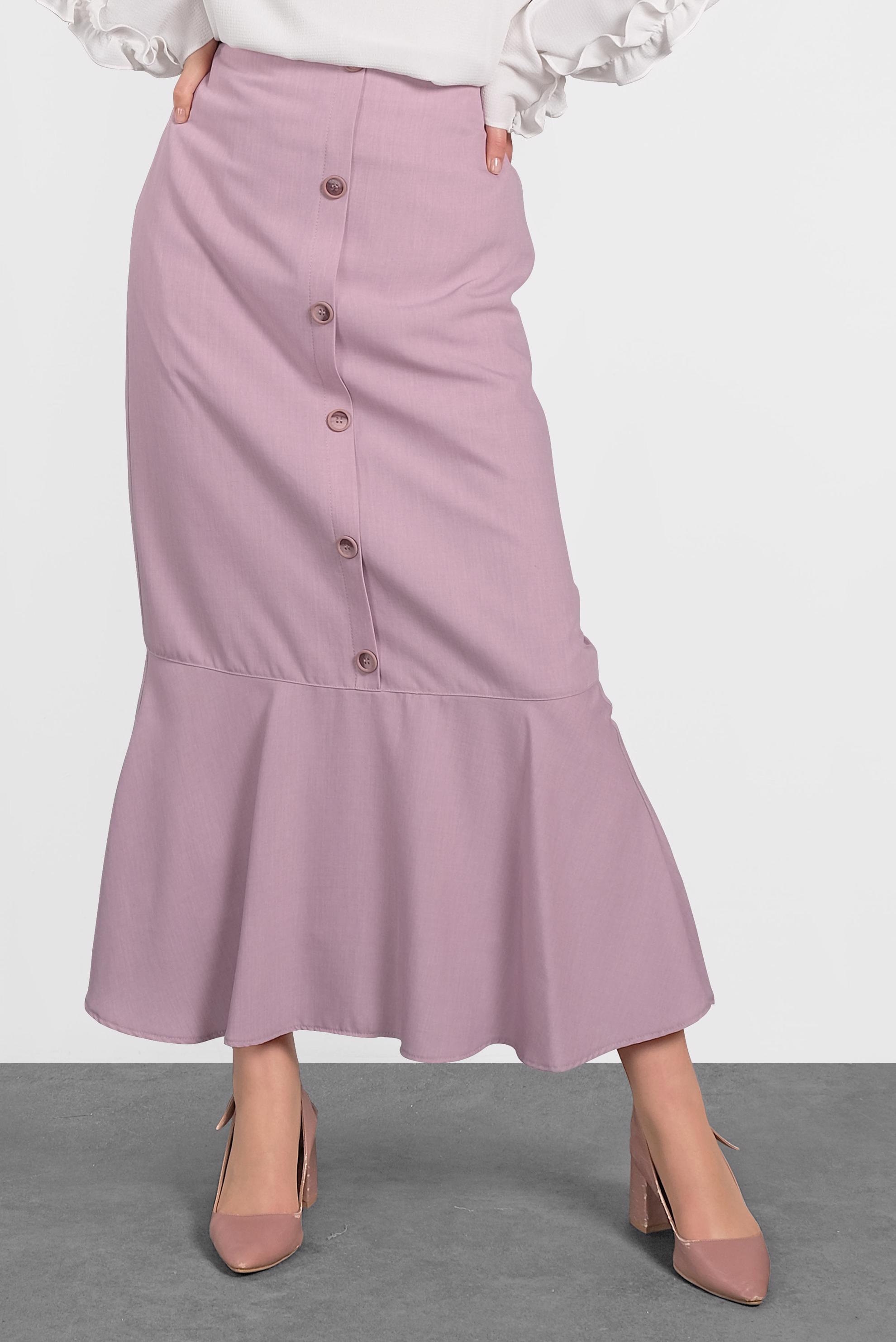 Tesettür giyim PUDRA ETEK UCU FIRFIRLI DÜĞME DETAYLI ETEK 6368