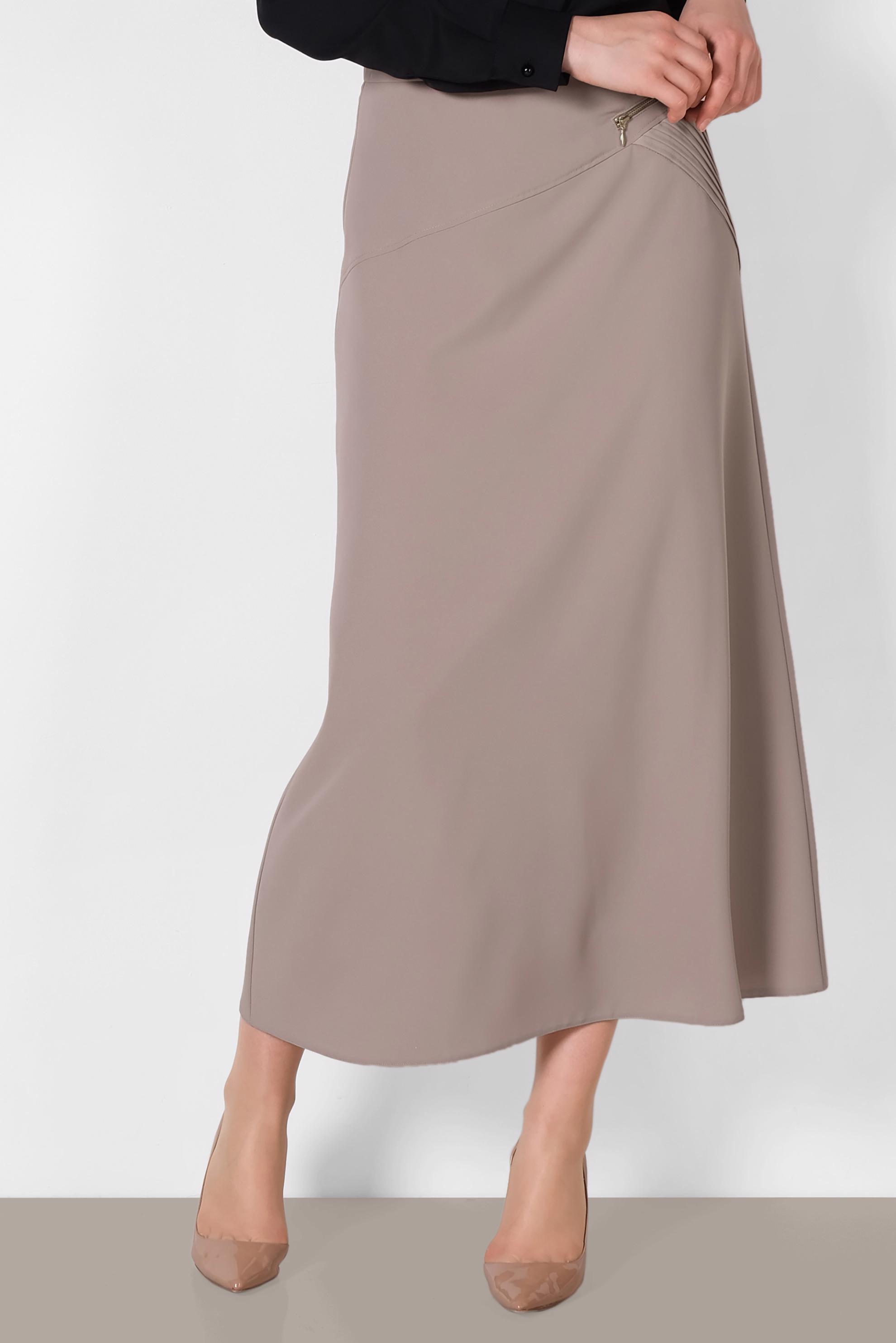 Tesettür giyim BEJ ARKASI FERMUARLI KLASİK ETEK 6369