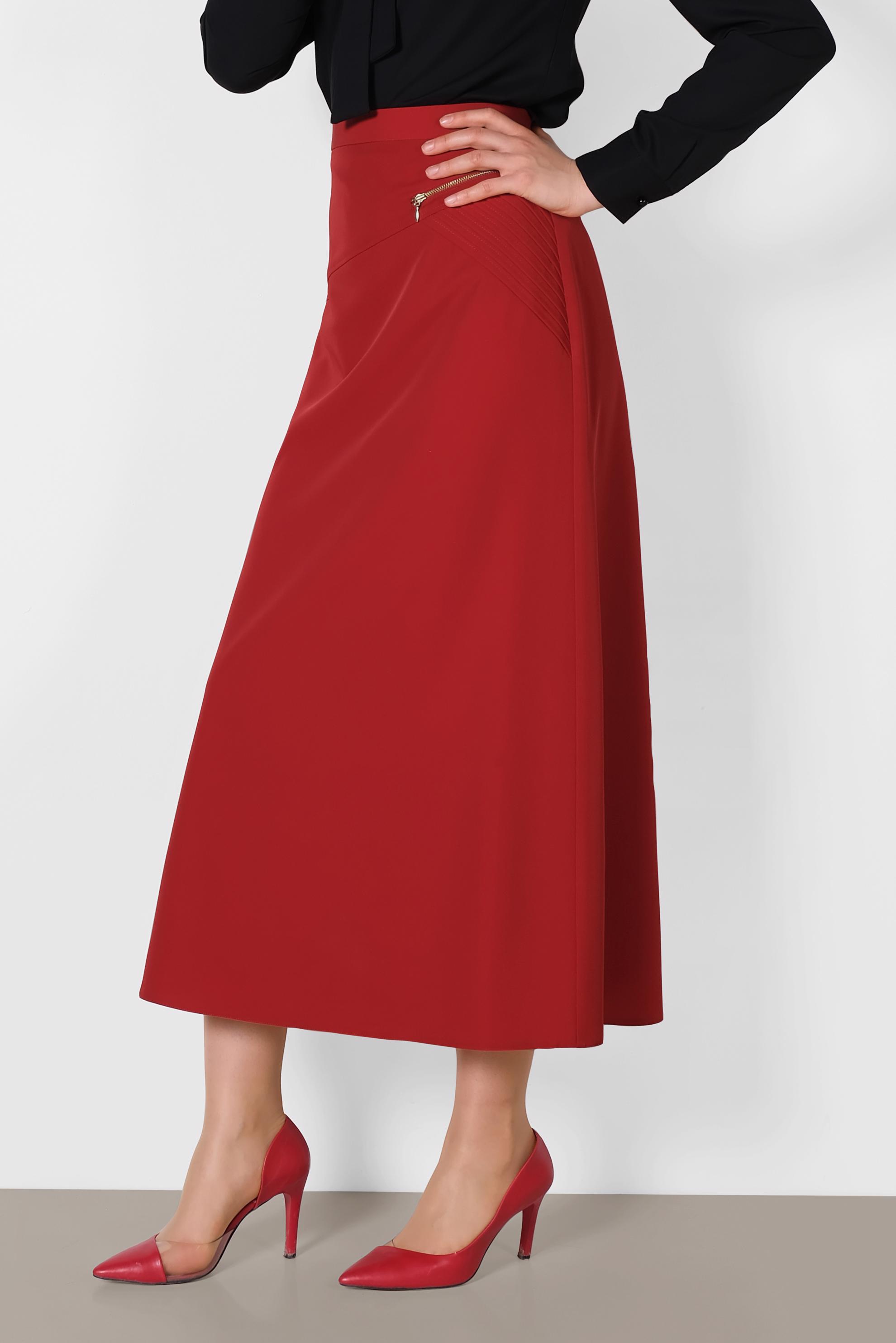 Tesettür giyim KIRMIZI ARKASI FERMUARLI KLASİK ETEK 6369