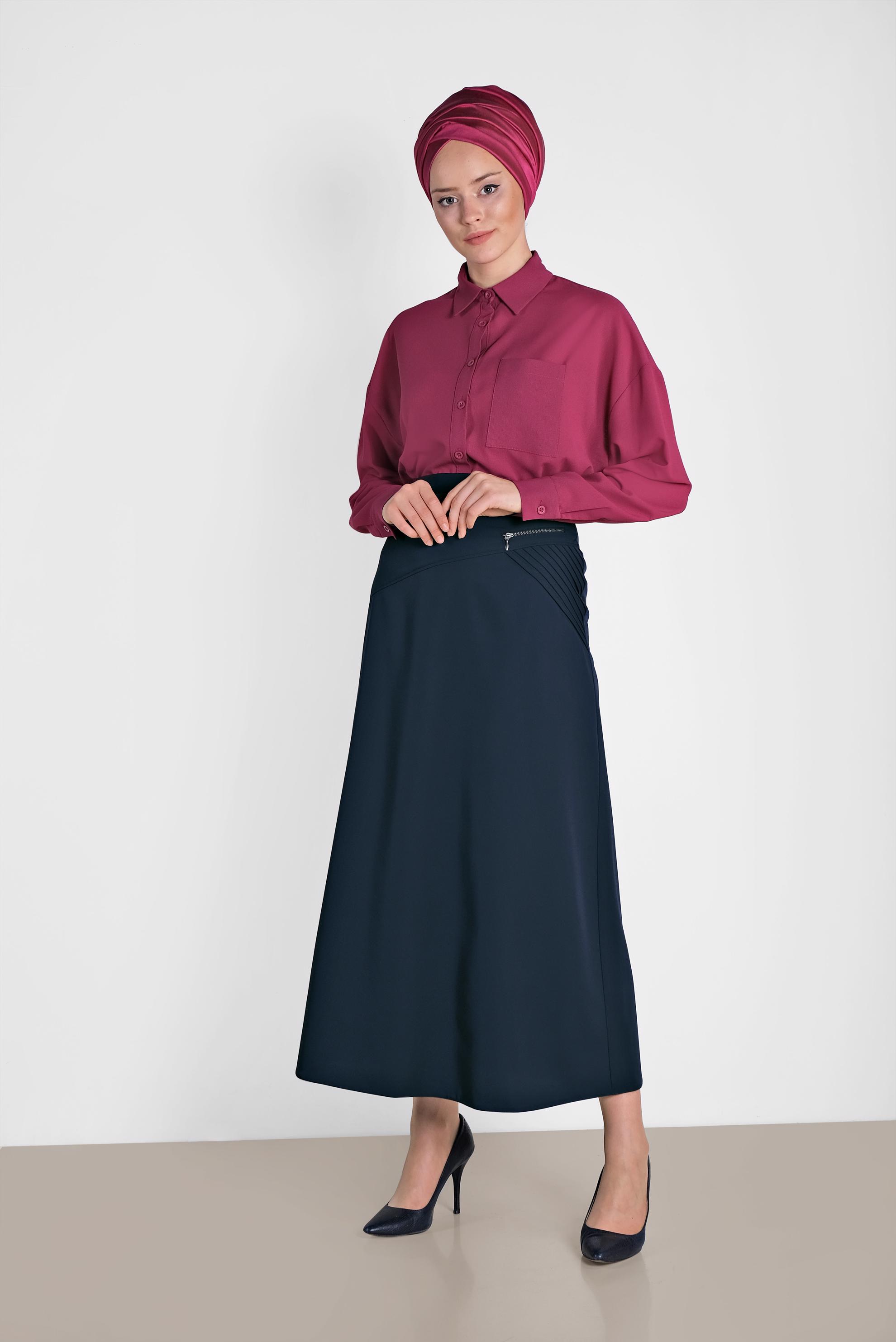 Tesettür giyim LACİVERT ARKASI FERMUARLI KLASİK ETEK 6369