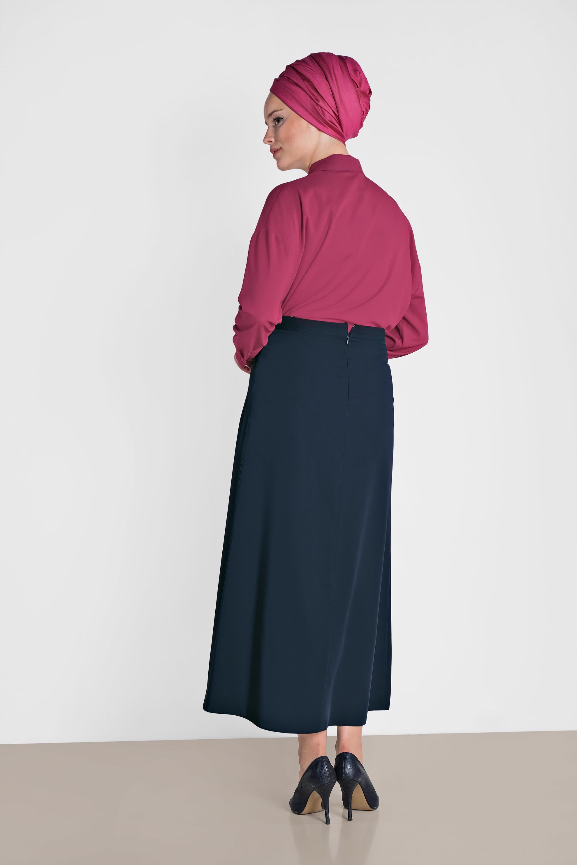 Tesettür giyim LACİVERT ARKASI FERMUARLI KLASİK ETEK 6369