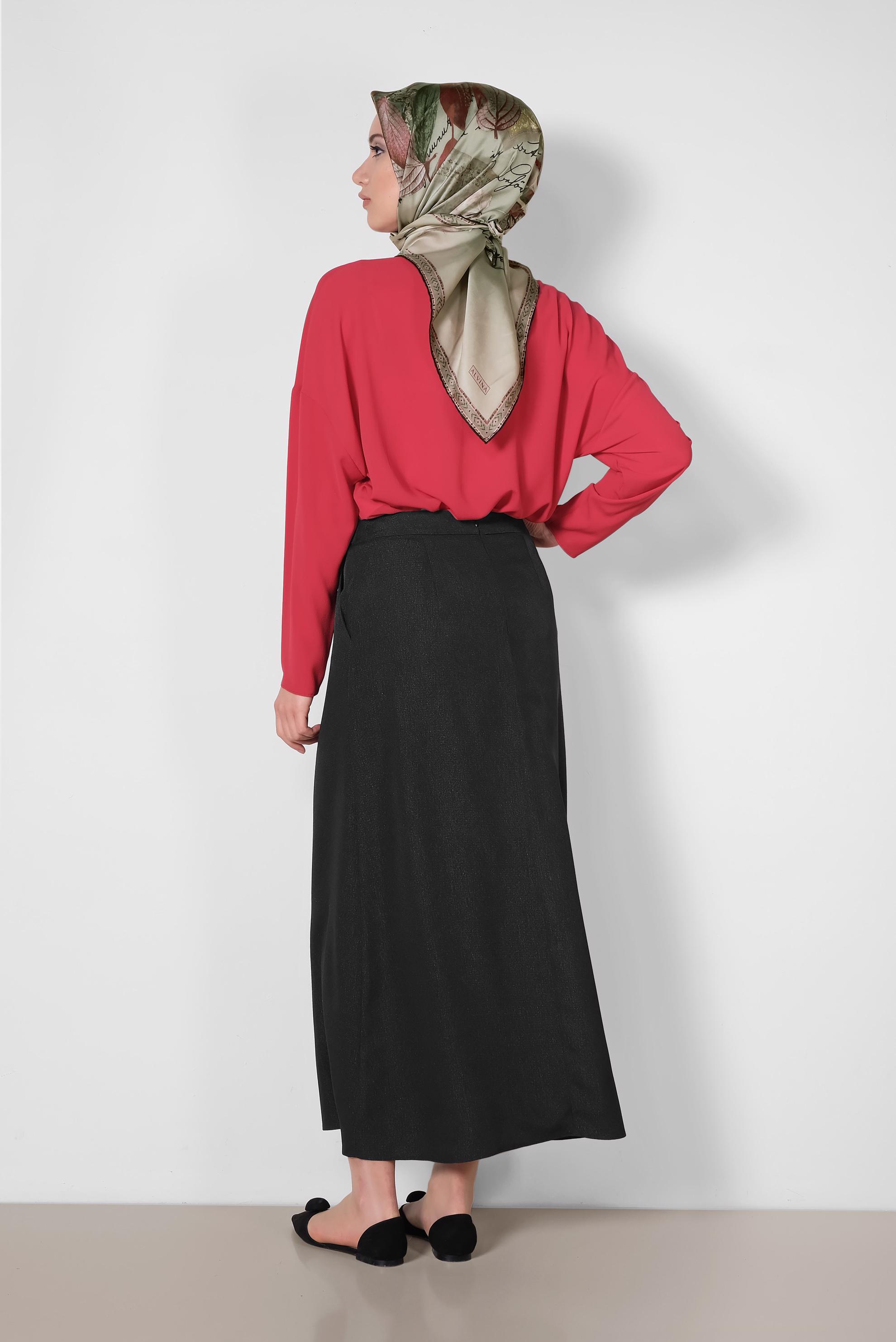 Tesettür giyim SİYAH KEMERİ İŞLEMELİ A KESİM ETEK 6370