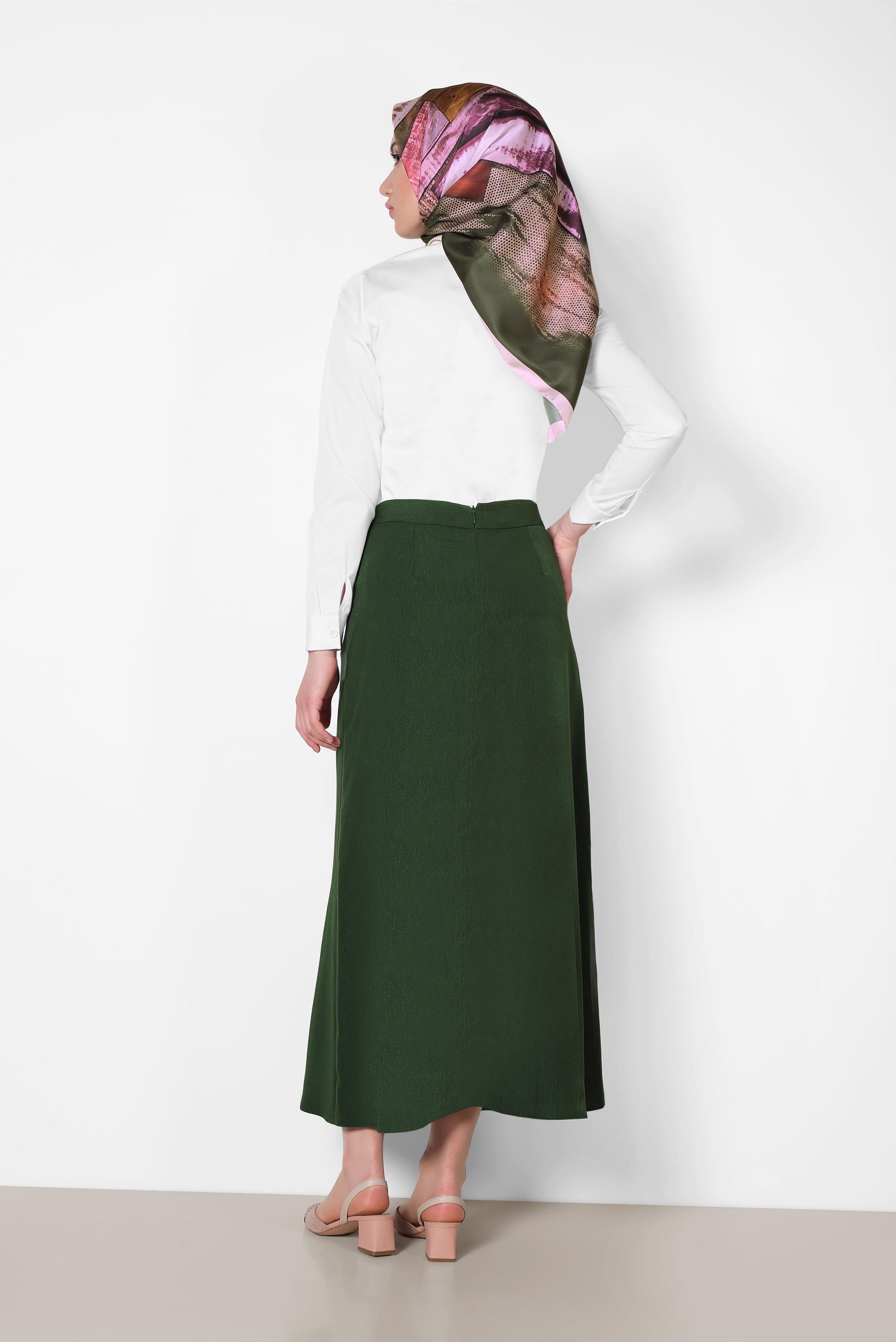 Tesettür giyim HAKİ KEMERİ İŞLEMELİ A KESİM ETEK 6370