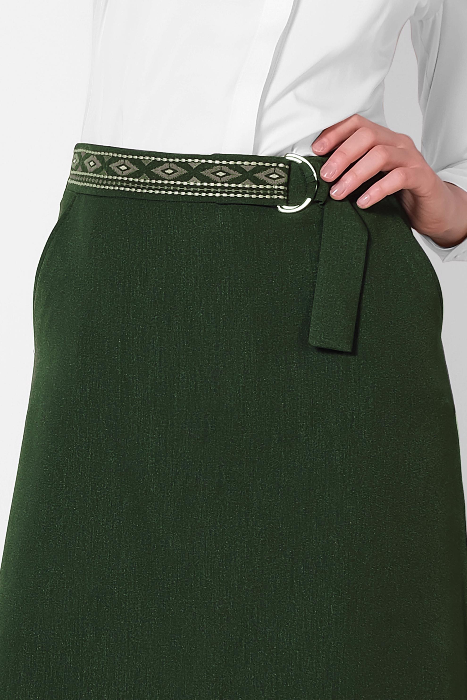 Tesettür giyim HAKİ KEMERİ İŞLEMELİ A KESİM ETEK 6370