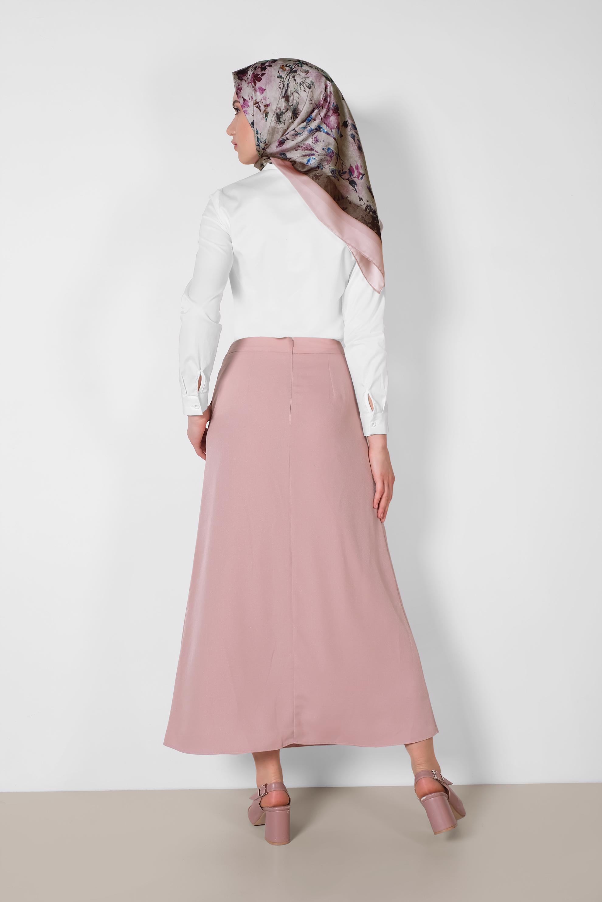 Tesettür giyim PUDRA KEMERİ İŞLEMELİ A KESİM ETEK 6370
