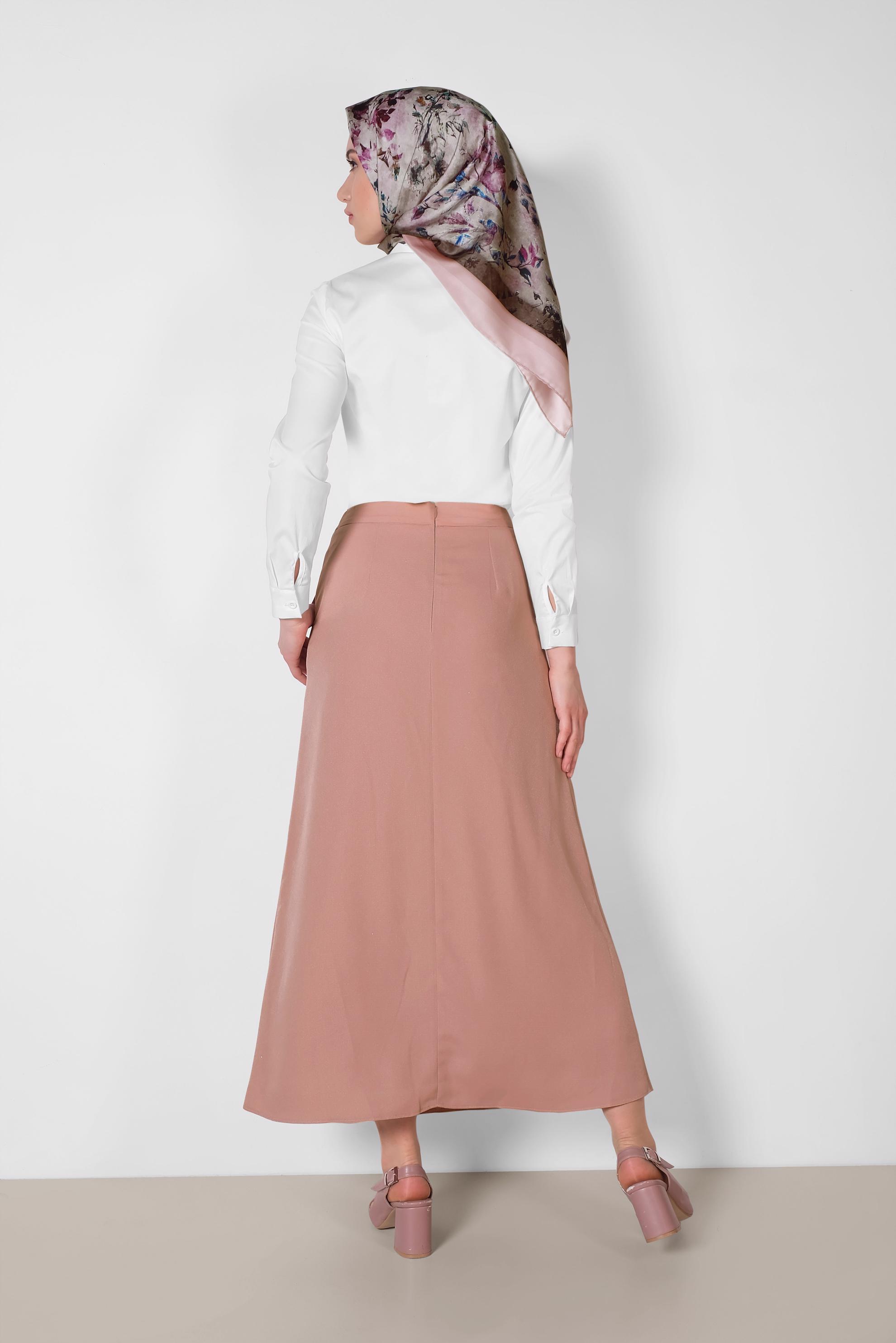 Tesettür giyim TABA KEMERİ İŞLEMELİ A KESİM ETEK 6370