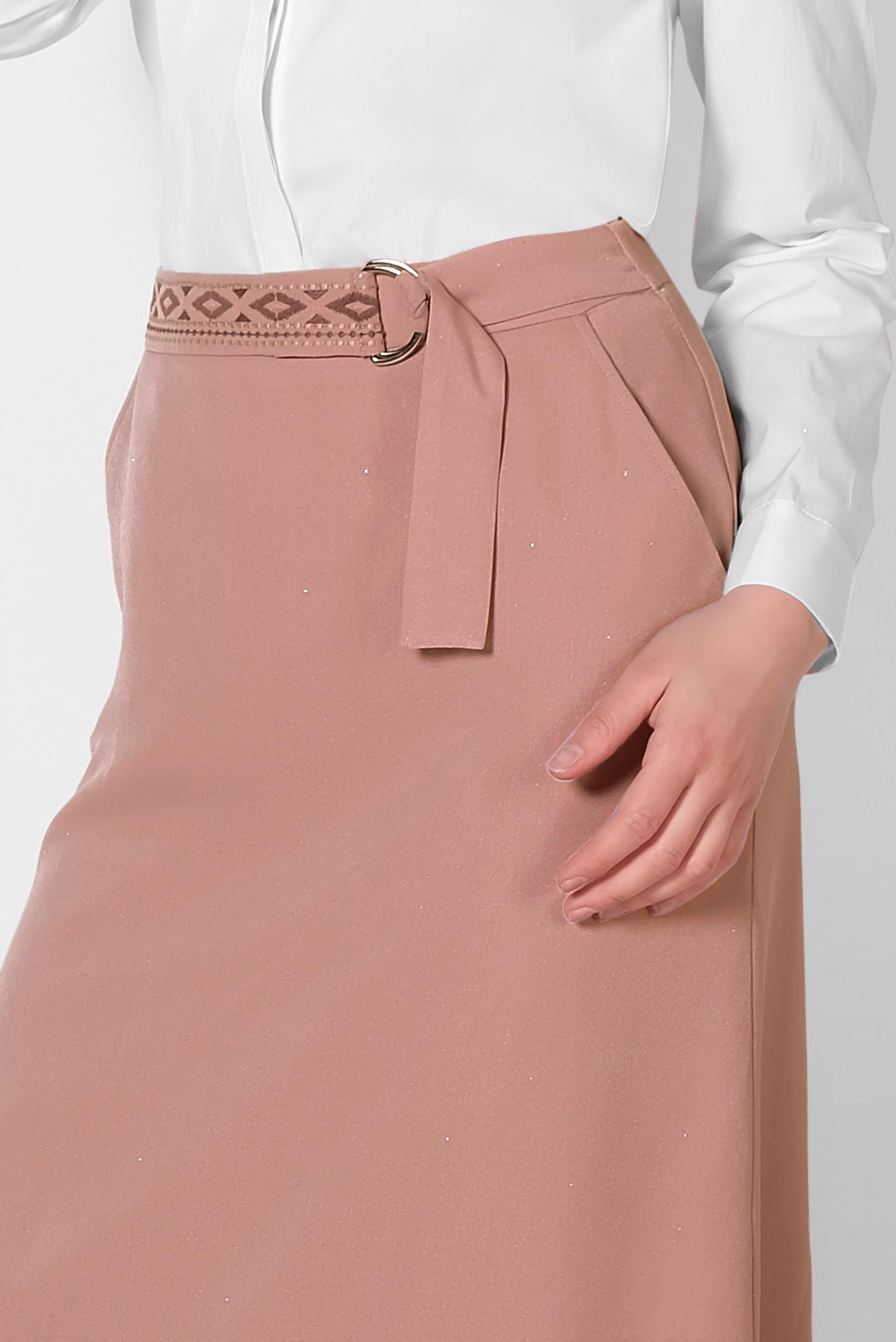 Tesettür giyim TABA KEMERİ İŞLEMELİ A KESİM ETEK 6370