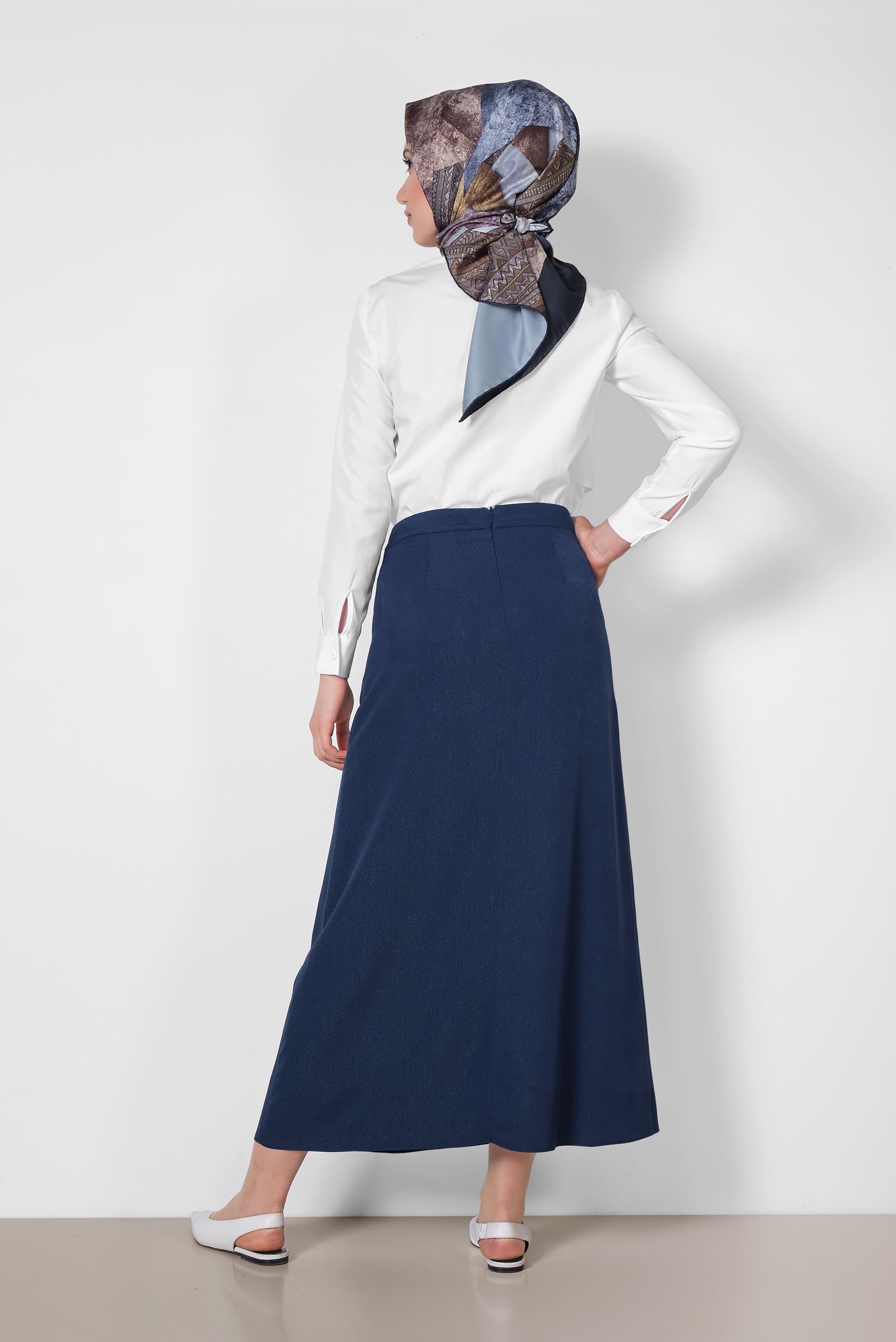 Tesettür giyim LACİVERT KEMERİ İŞLEMELİ A KESİM ETEK 6370