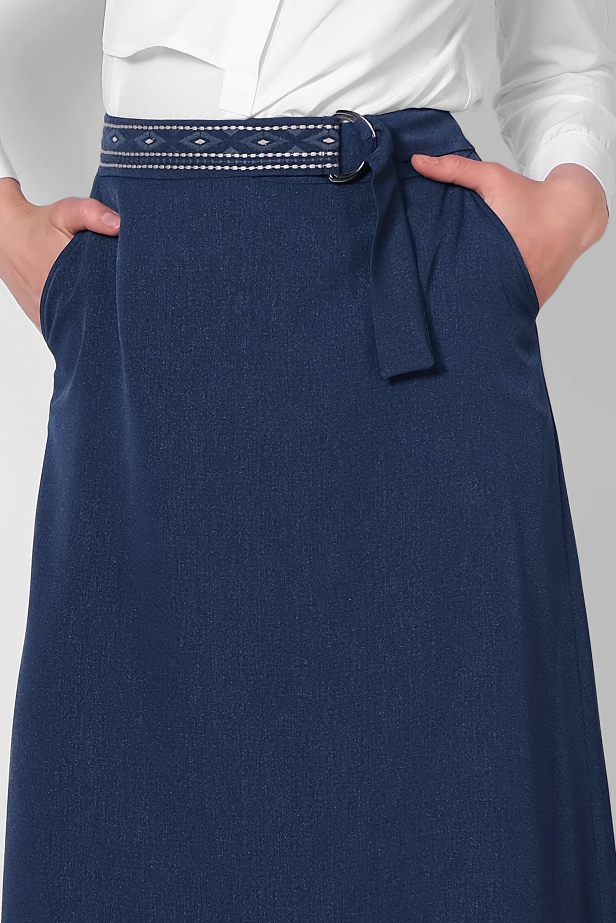 Tesettür giyim LACİVERT KEMERİ İŞLEMELİ A KESİM ETEK 6370