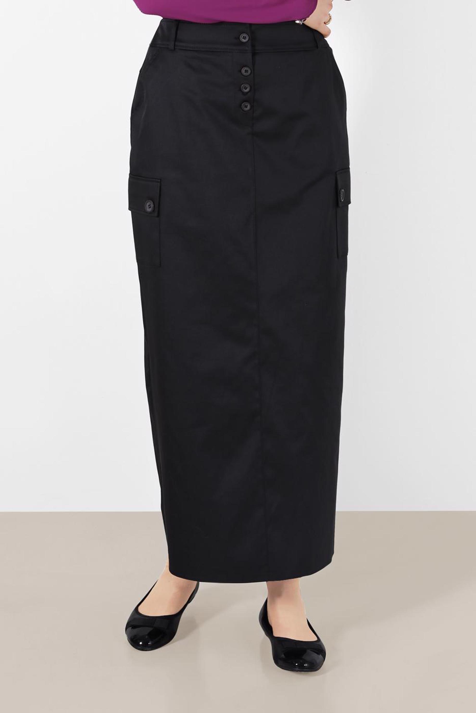 Tesettür giyim SİYAH CEPLİ DÜĞME DETAYLI ETEK 6373	