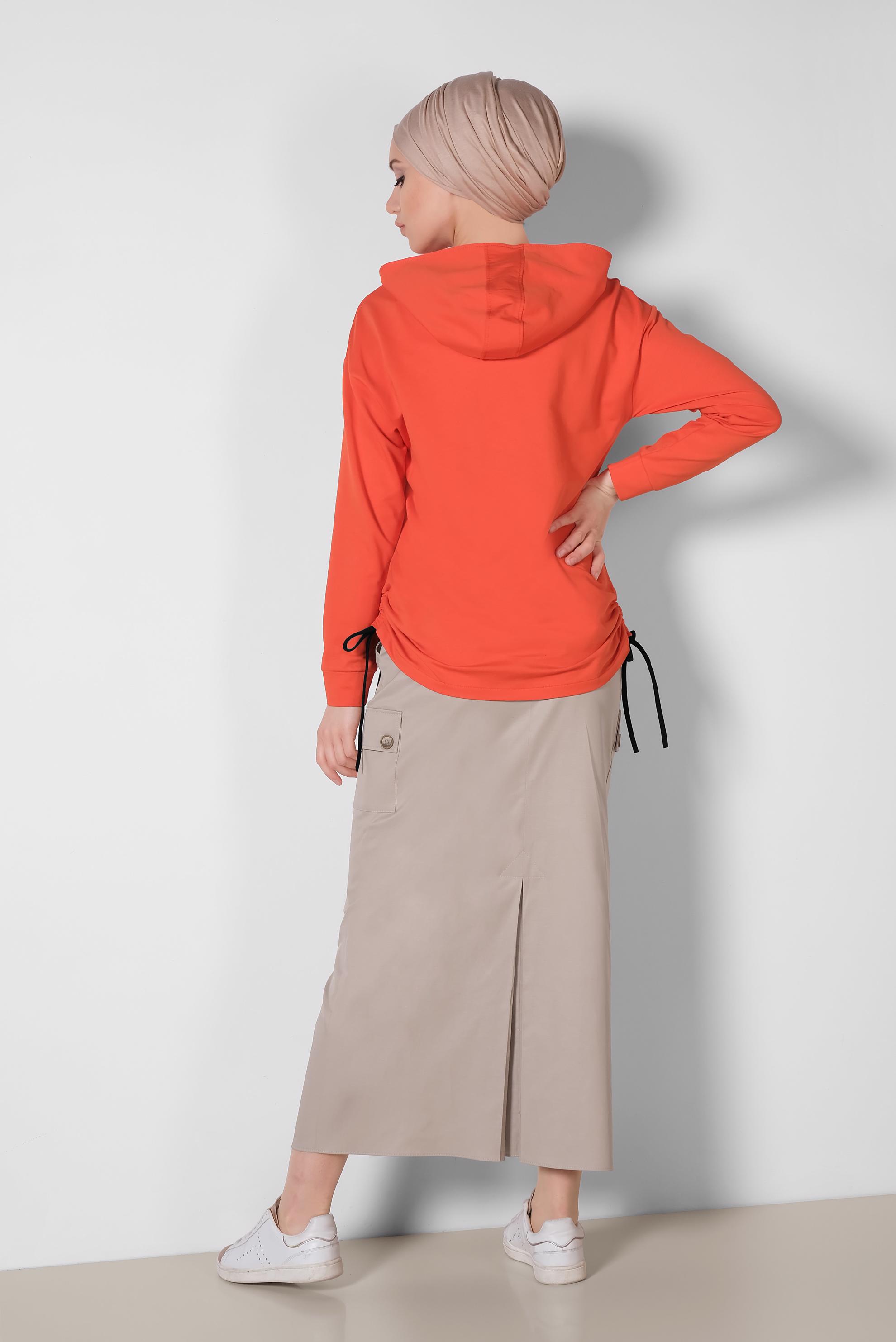 Tesettür giyim BEJ CEPLİ DÜĞME DETAYLI ETEK 6373	