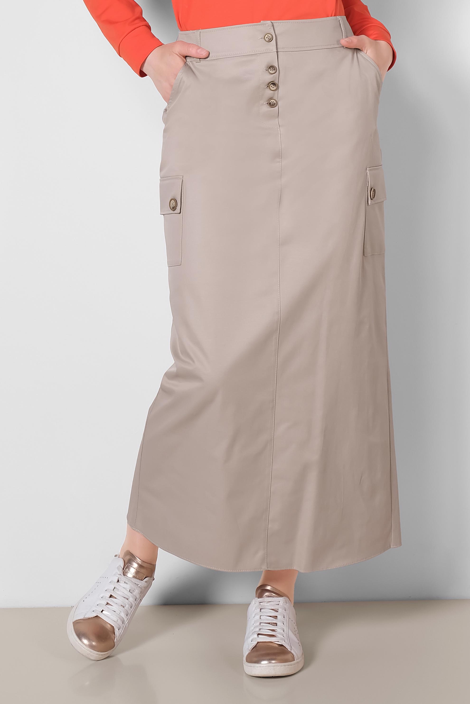 Tesettür giyim BEJ CEPLİ DÜĞME DETAYLI ETEK 6373	