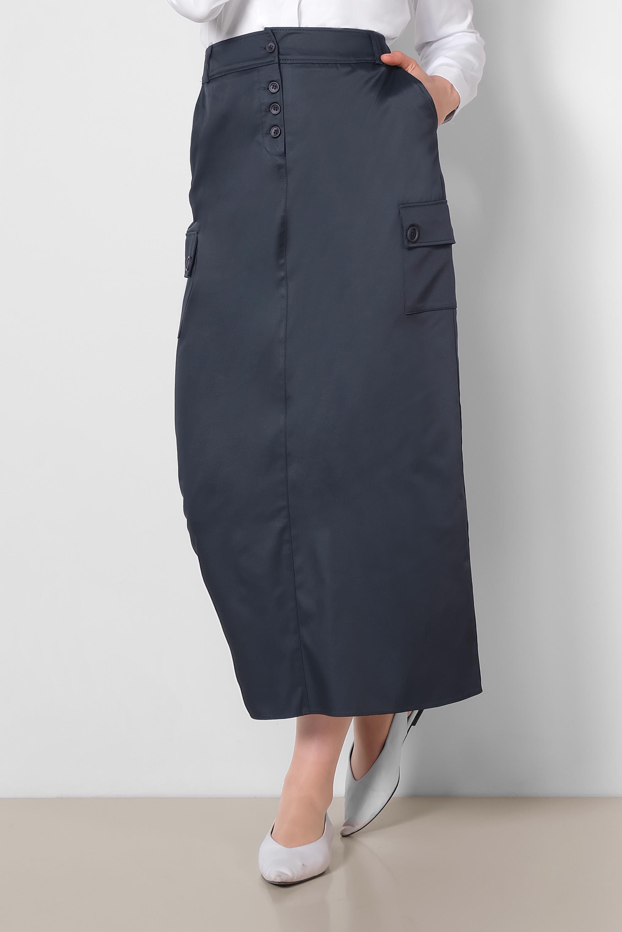 Tesettür giyim LACİVERT CEPLİ DÜĞME DETAYLI ETEK 6373	