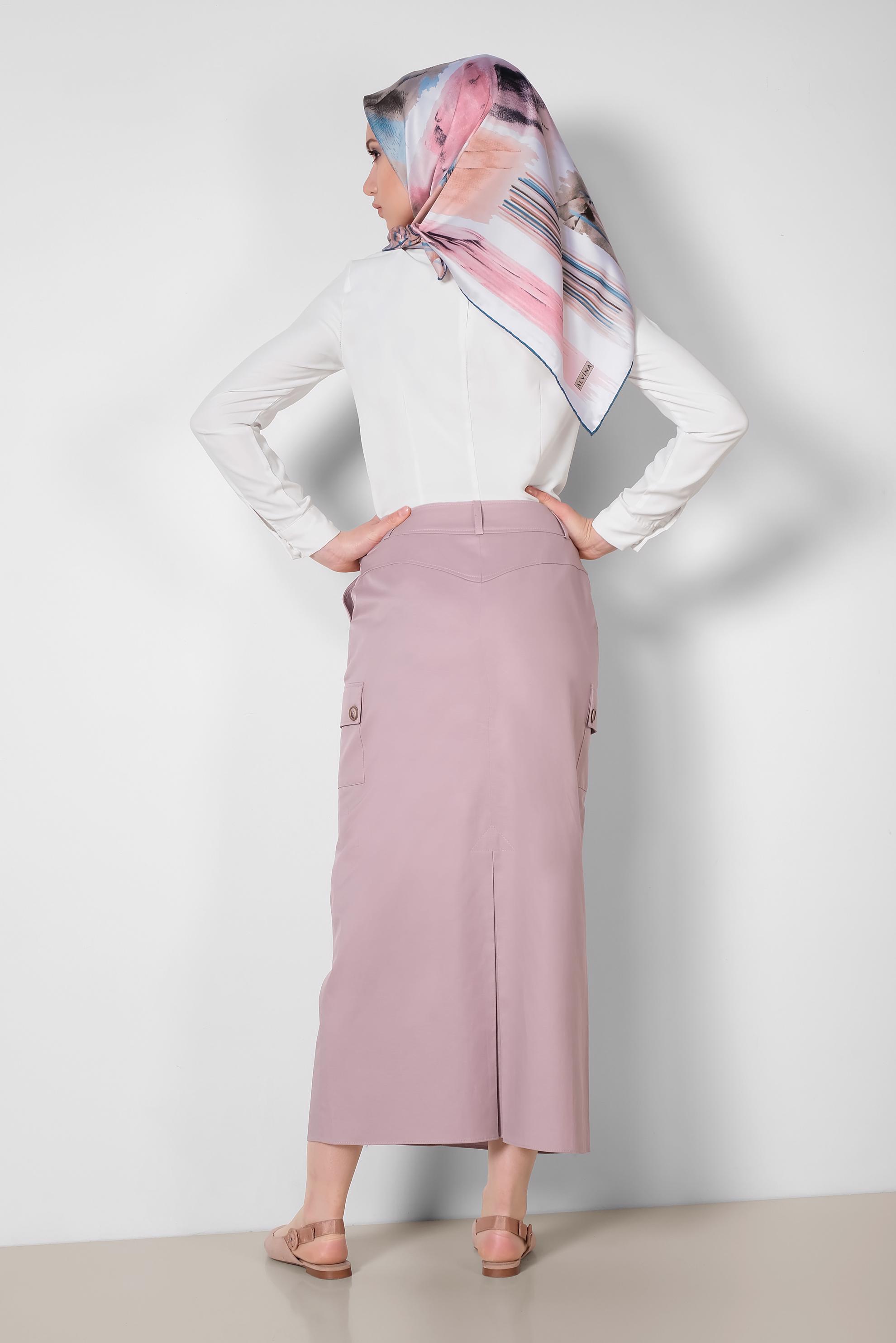 Tesettür giyim PUDRA CEPLİ DÜĞME DETAYLI ETEK 6373	