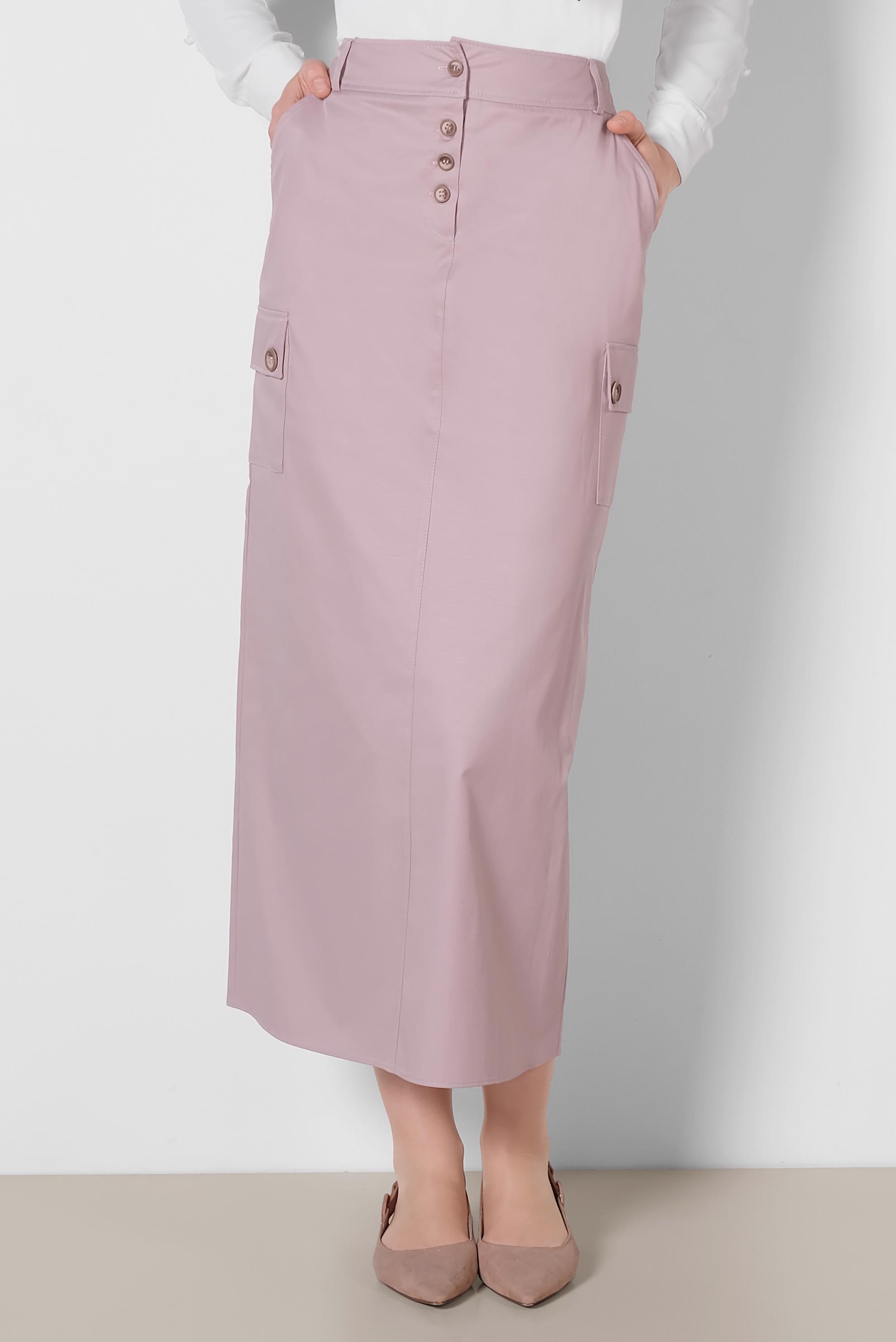 Tesettür giyim PUDRA CEPLİ DÜĞME DETAYLI ETEK 6373	