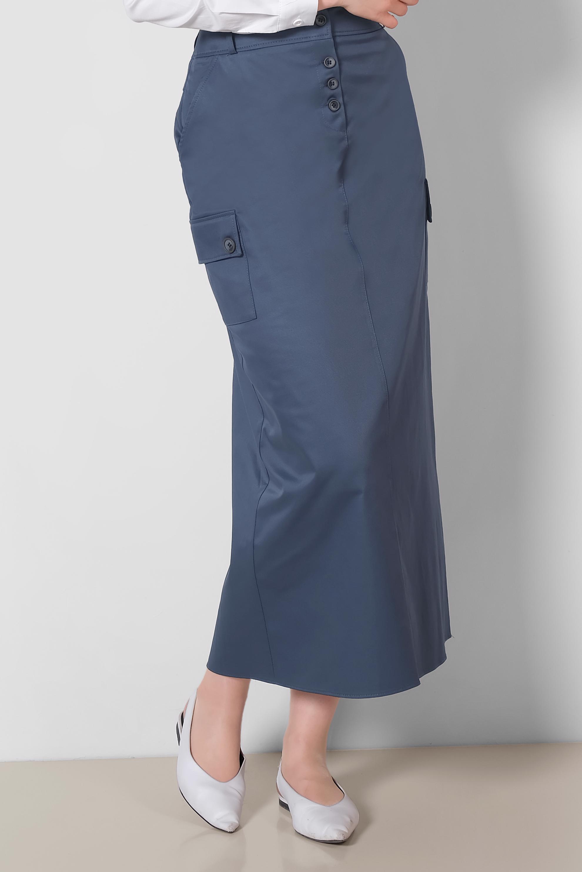 Tesettür giyim LACİVERT CEPLİ DÜĞME DETAYLI ETEK 6373	