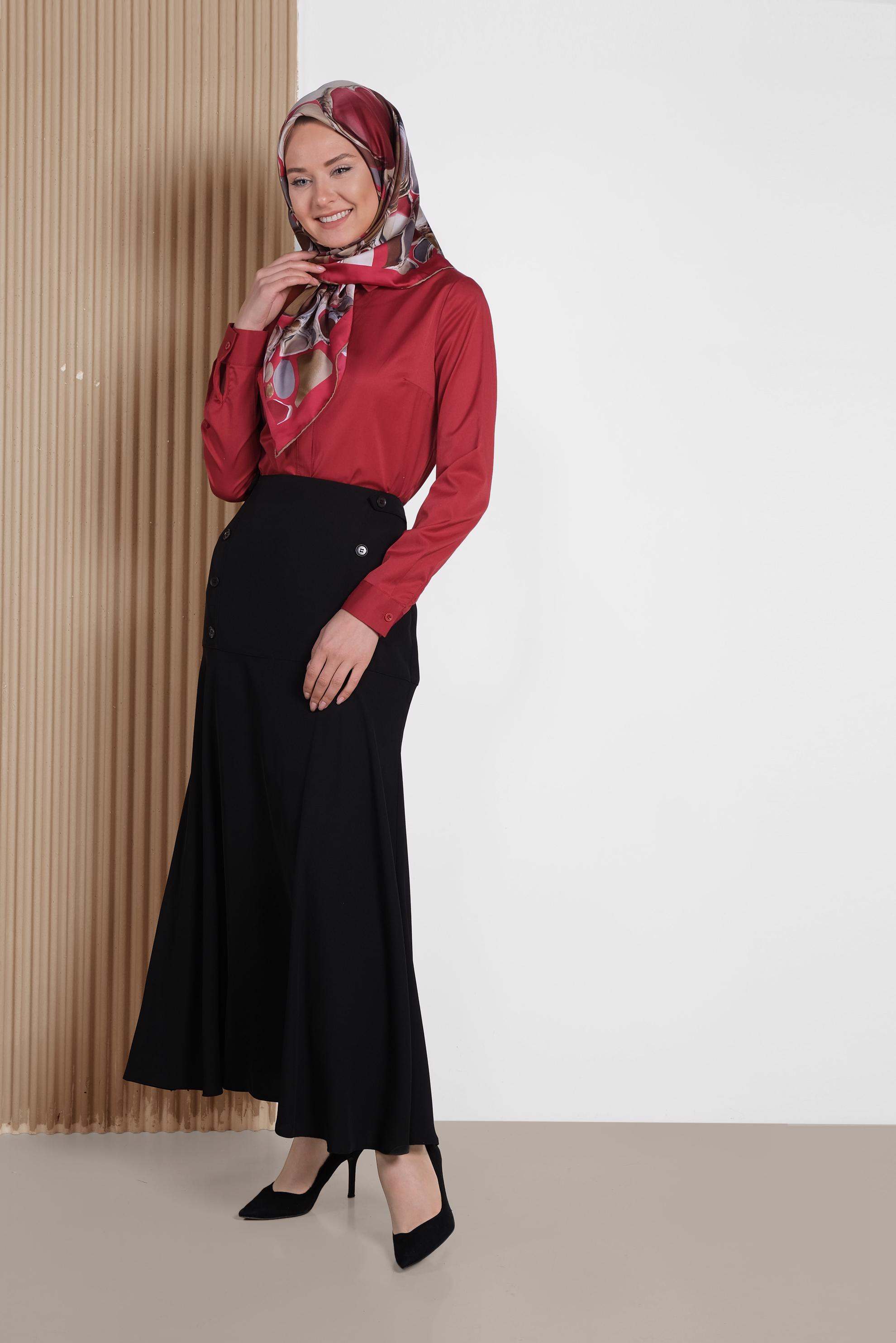 Tesettür giyim SİYAH DÜĞME DETAYLI ETEK 6375
