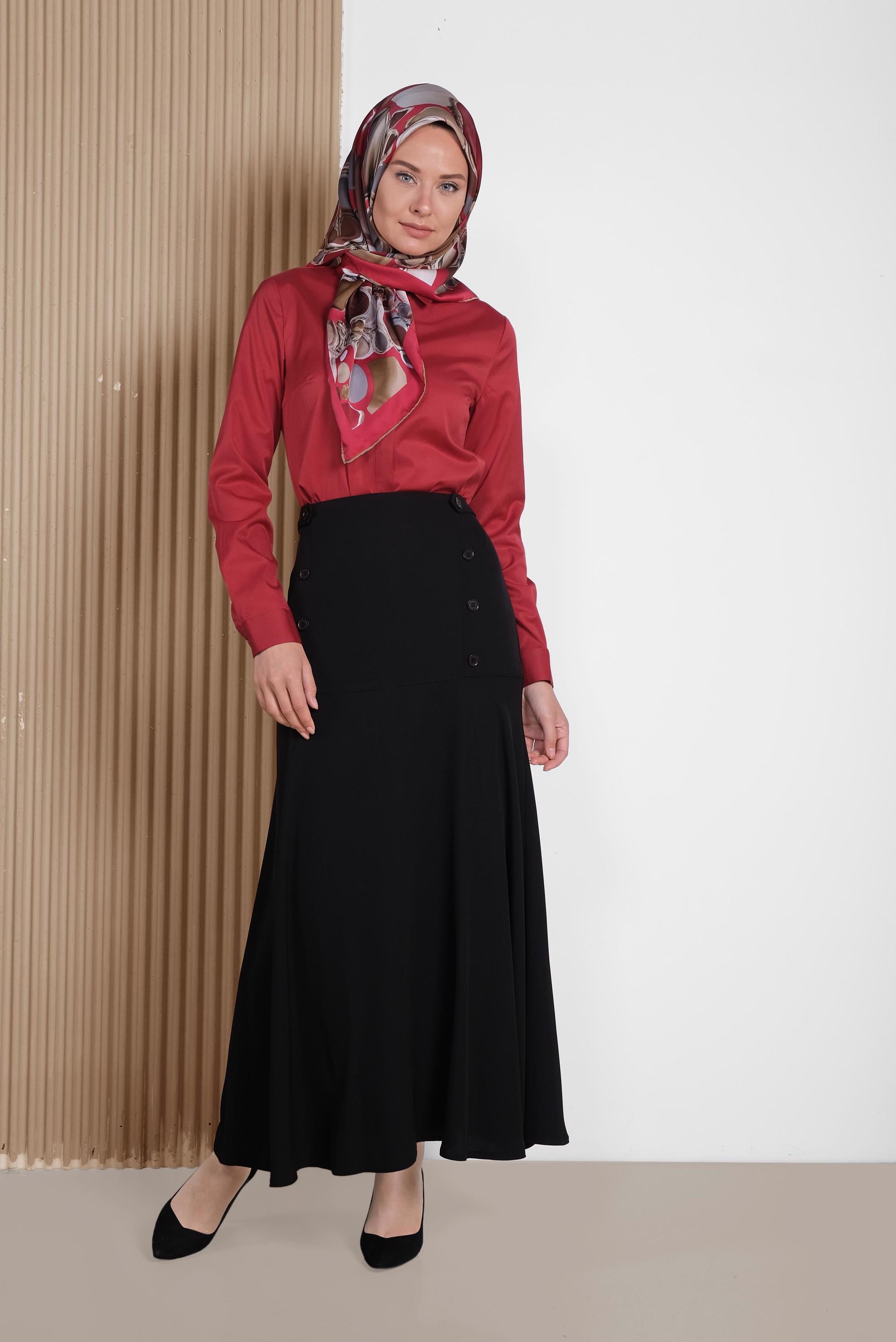 Tesettür giyim SİYAH DÜĞME DETAYLI ETEK 6375