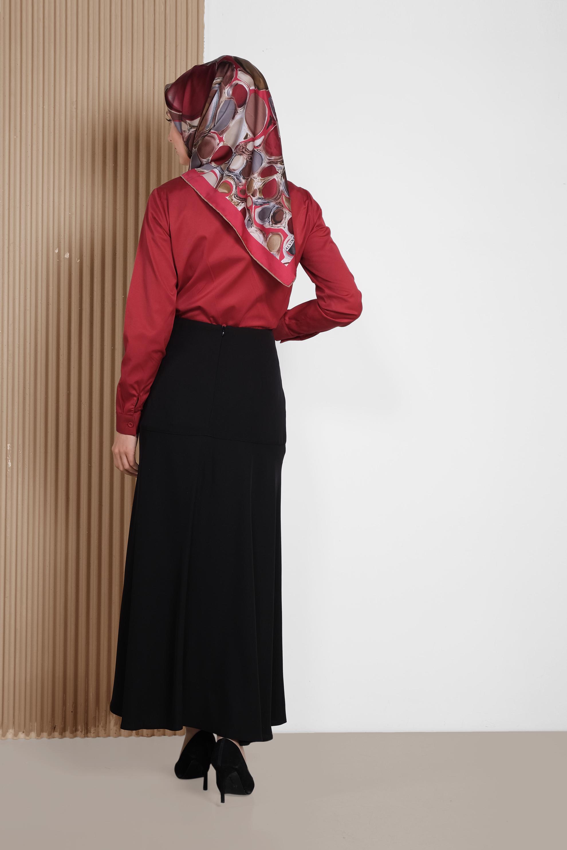 Tesettür giyim SİYAH DÜĞME DETAYLI ETEK 6375