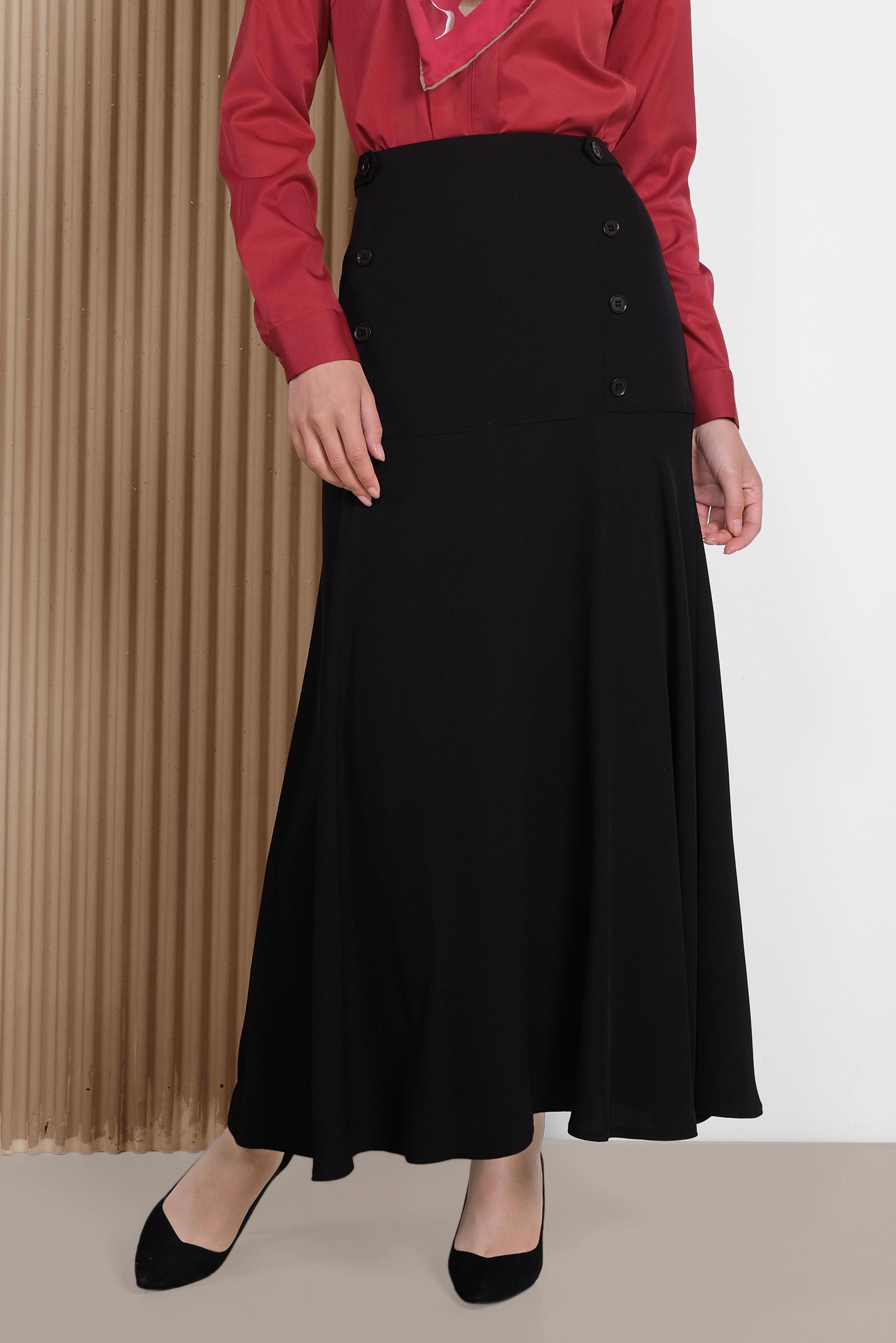 Tesettür giyim SİYAH DÜĞME DETAYLI ETEK 6375