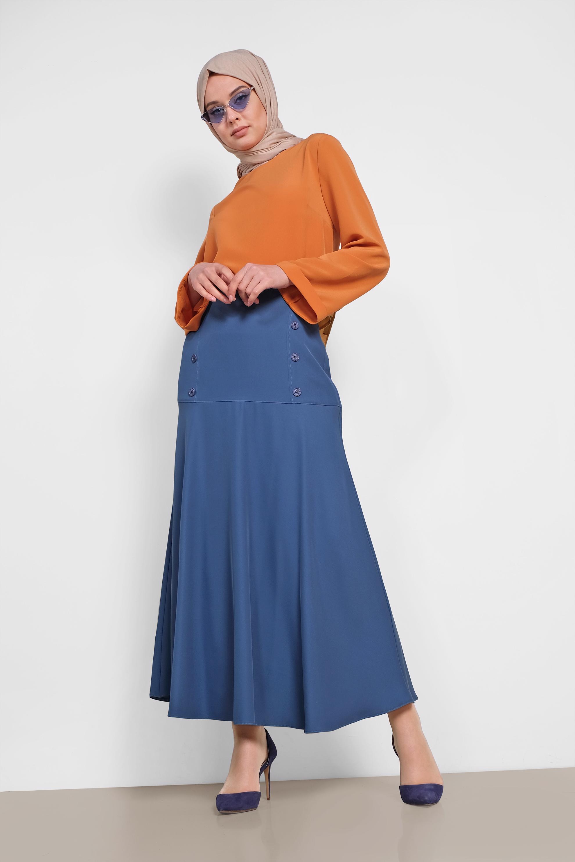 Tesettür giyim LACİVERT DÜĞME DETAYLI ETEK 6375