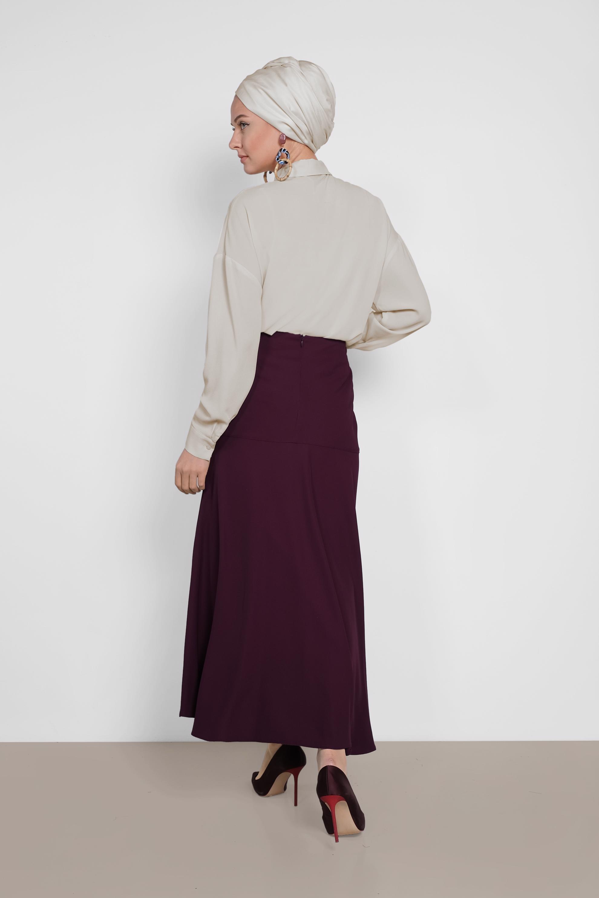 Tesettür giyim MOR DÜĞME DETAYLI ETEK 6375