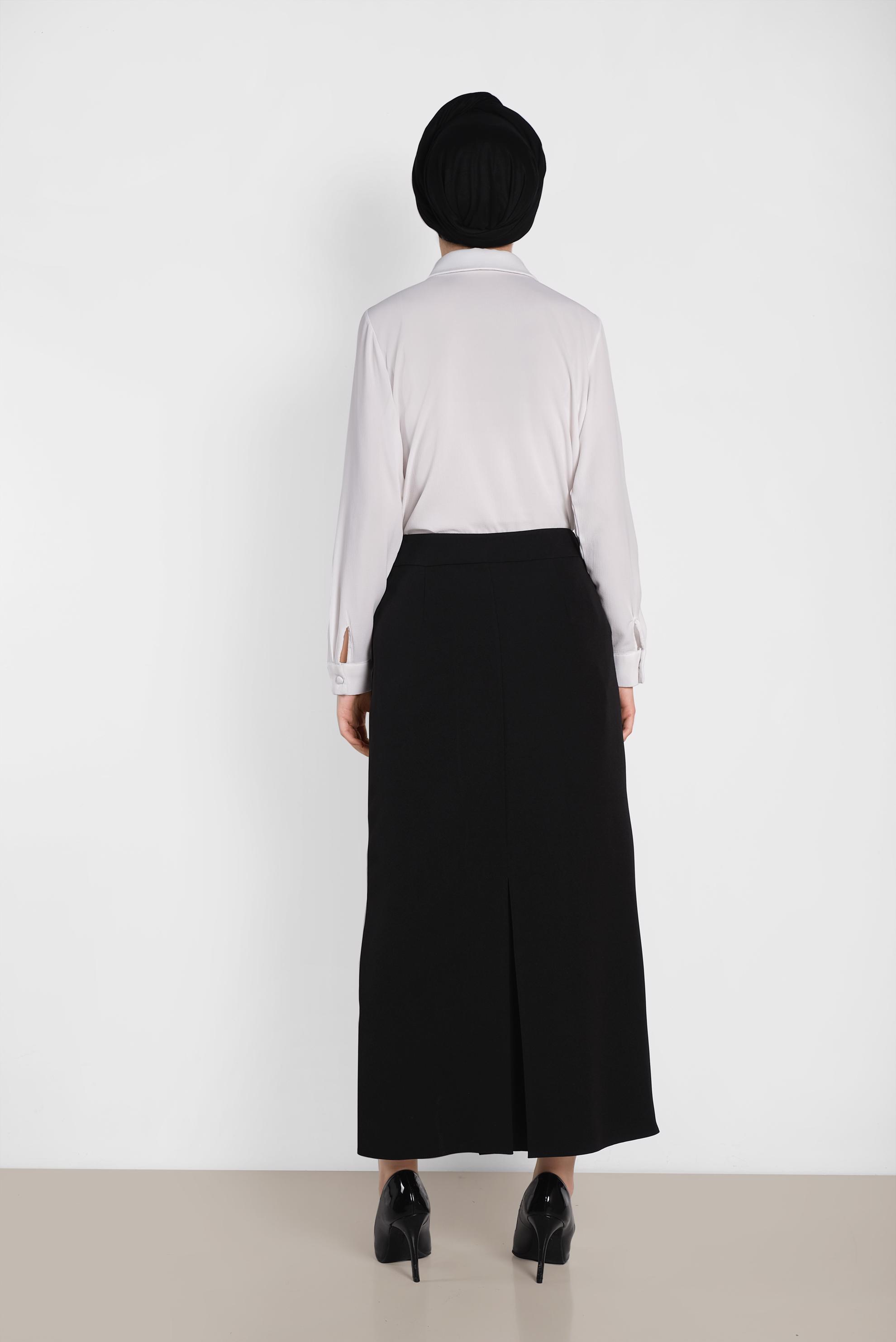 Tesettür giyim SİYAH NAKIŞ DETAYLI ETEK 6381