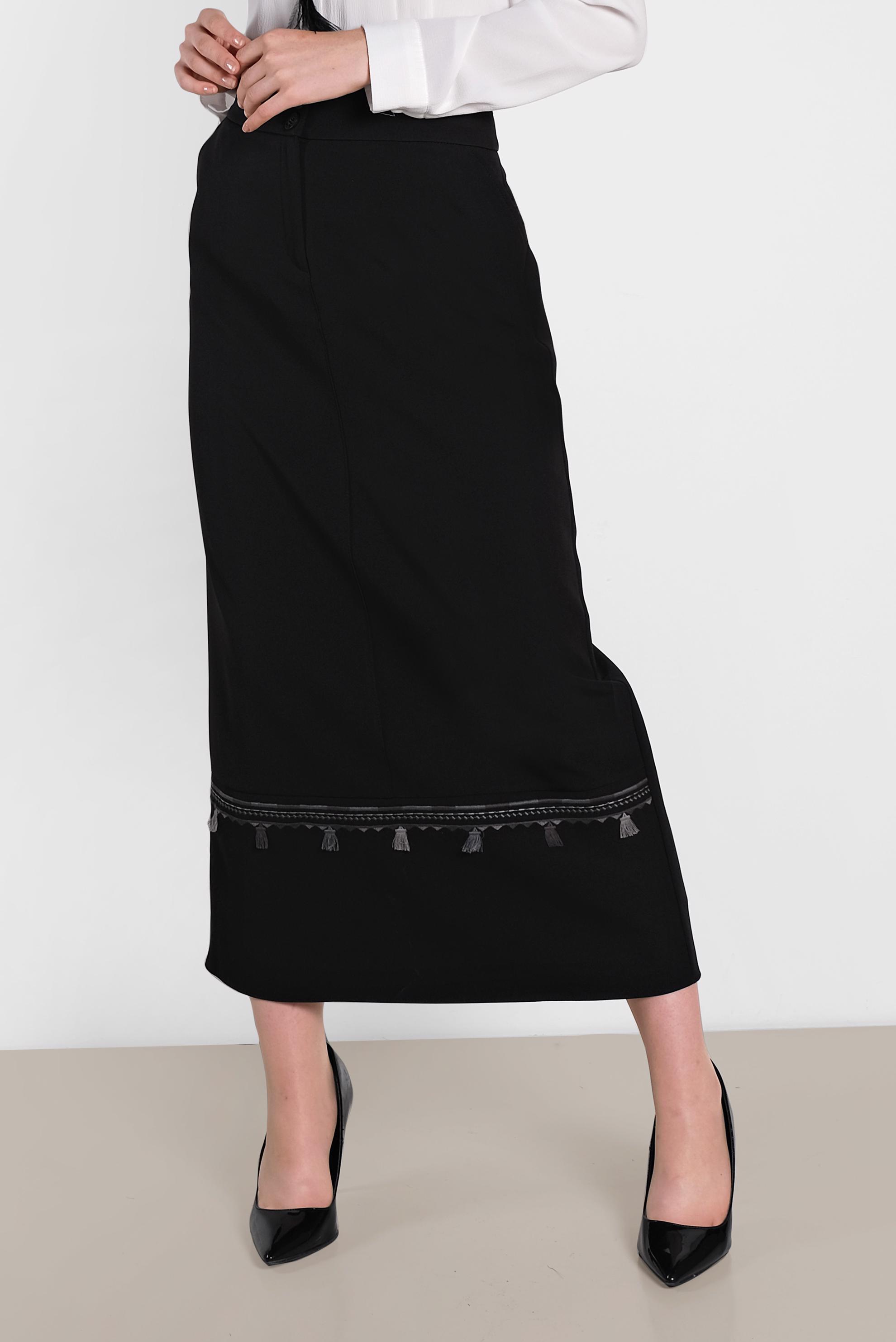 Tesettür giyim SİYAH NAKIŞ DETAYLI ETEK 6381