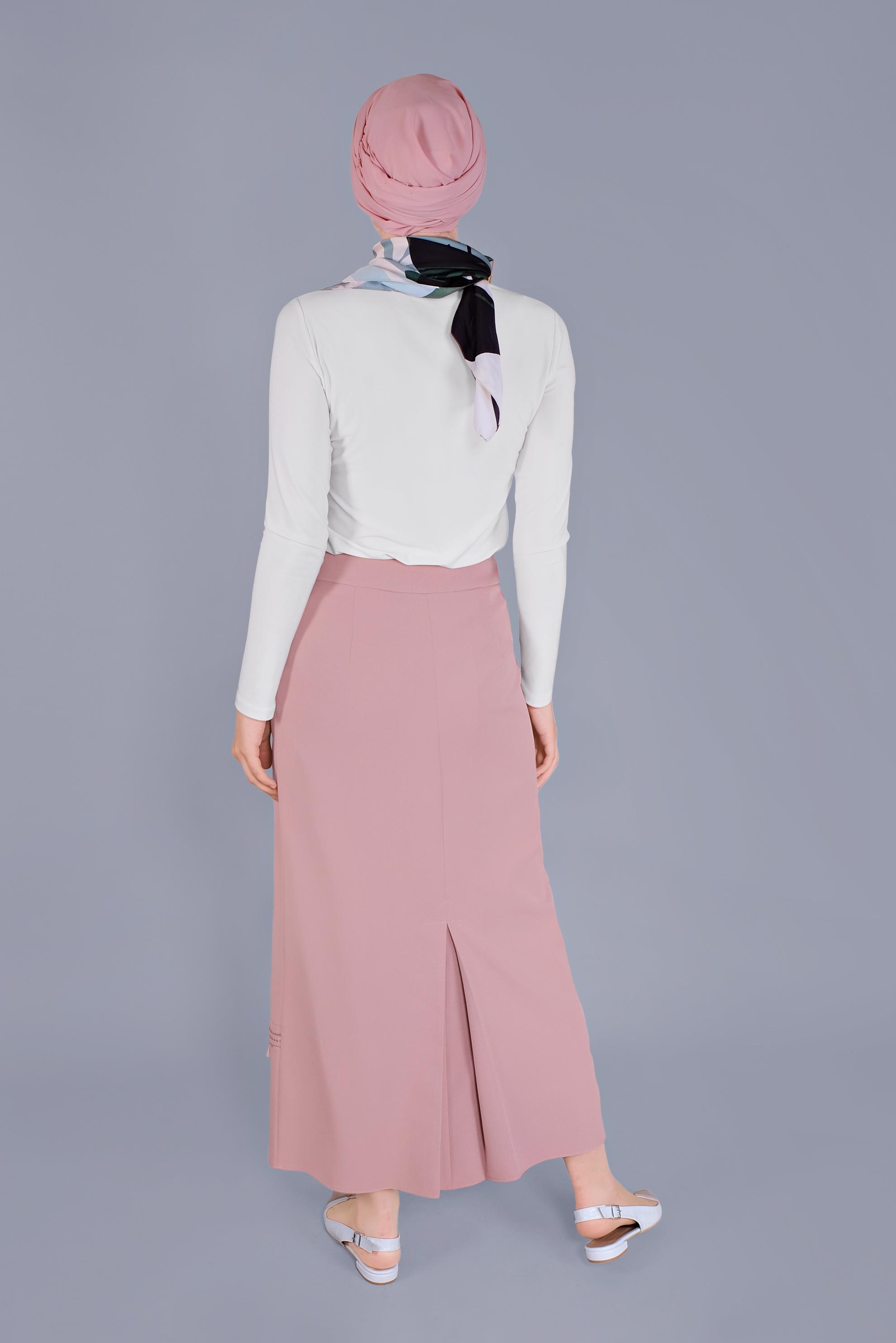 Tesettür giyim PUDRA NAKIŞ DETAYLI ETEK 6381