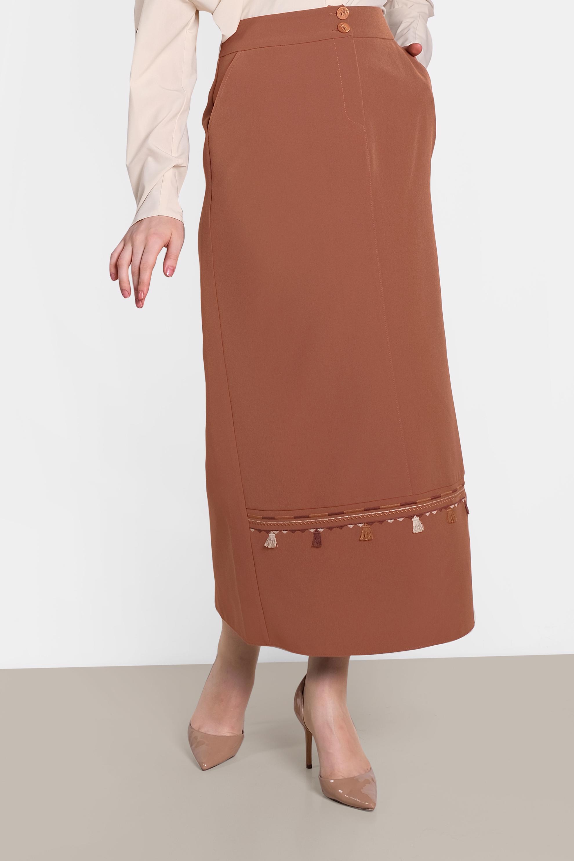 Tesettür giyim TABA NAKIŞ DETAYLI ETEK 6381