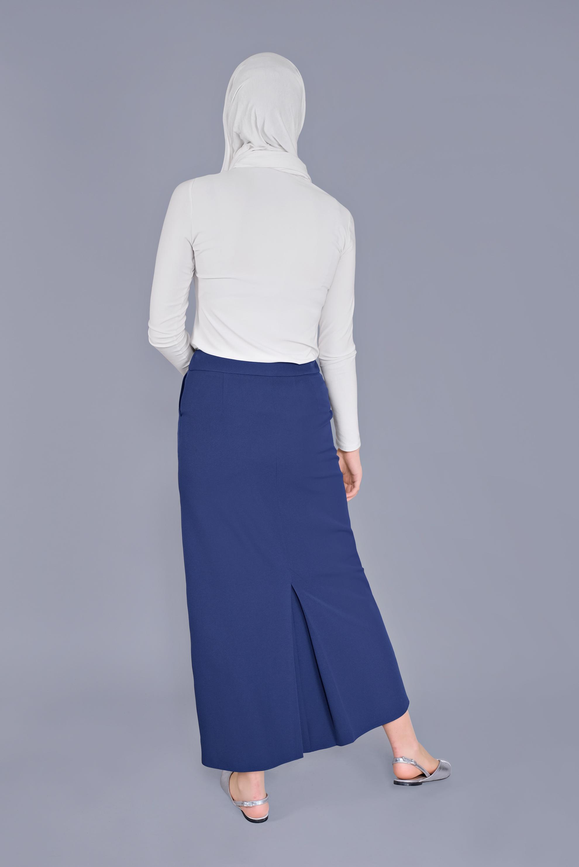 Tesettür giyim LACİVERT NAKIŞ DETAYLI ETEK 6381