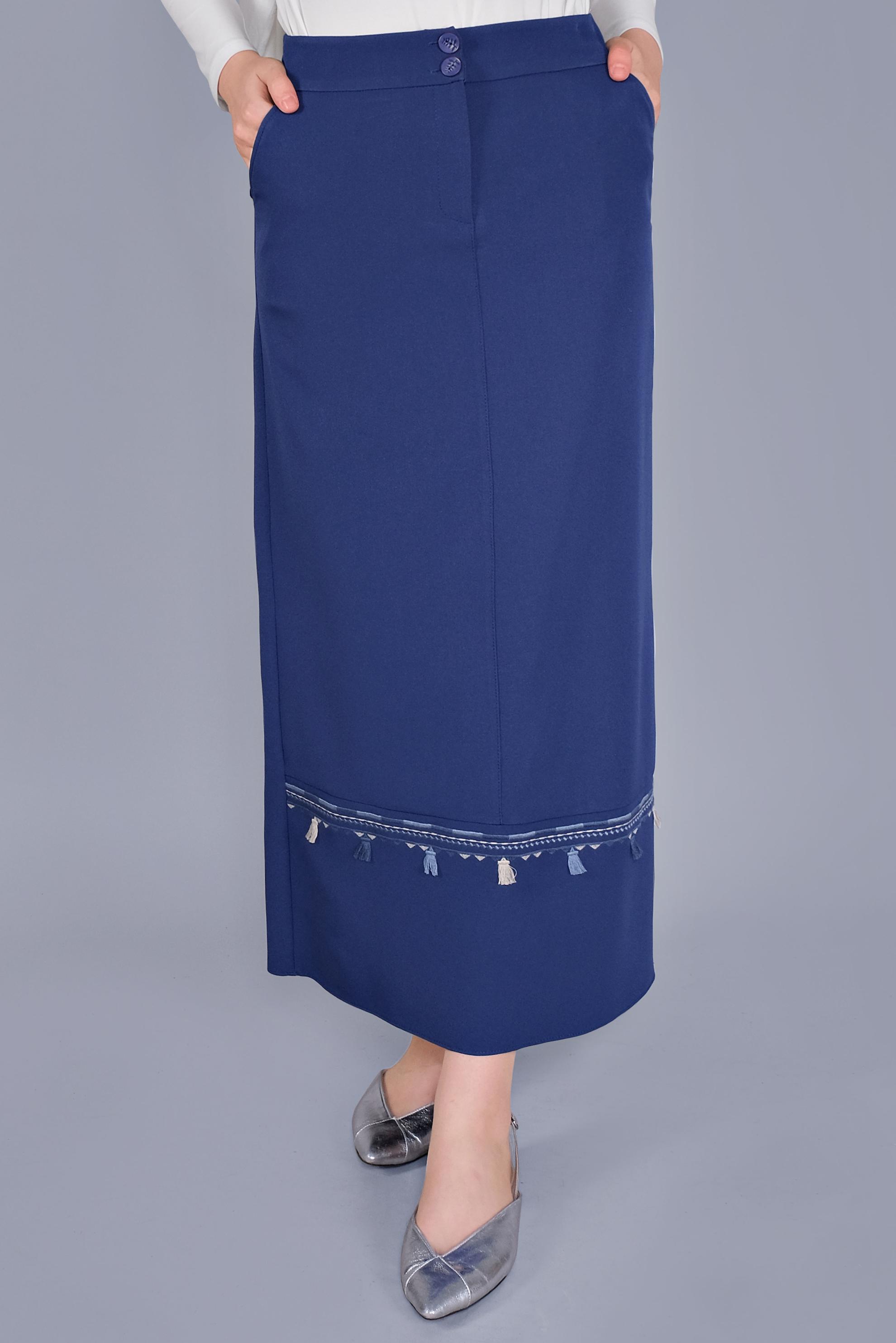 Tesettür giyim LACİVERT NAKIŞ DETAYLI ETEK 6381