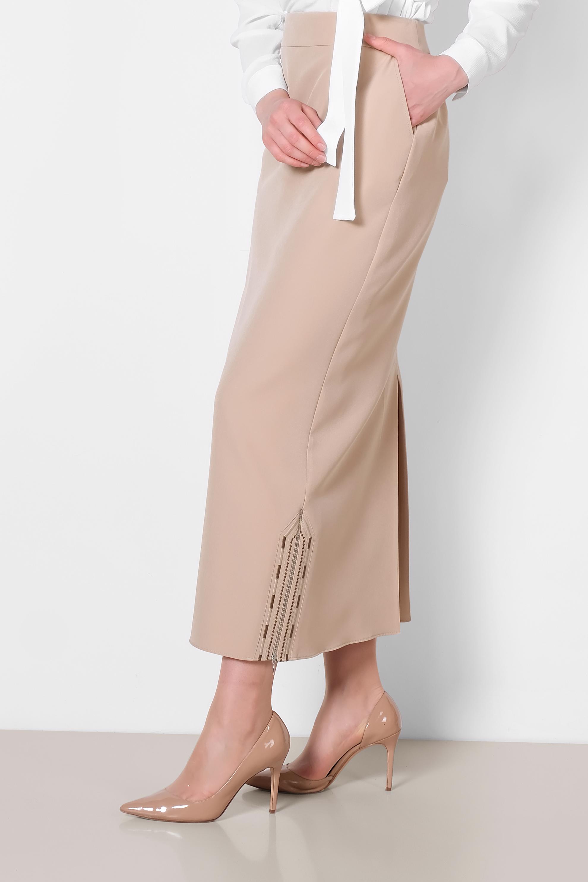 Tesettür giyim BEJ ETEK UCU FERMUARLI CEPLİ ETEK 6382