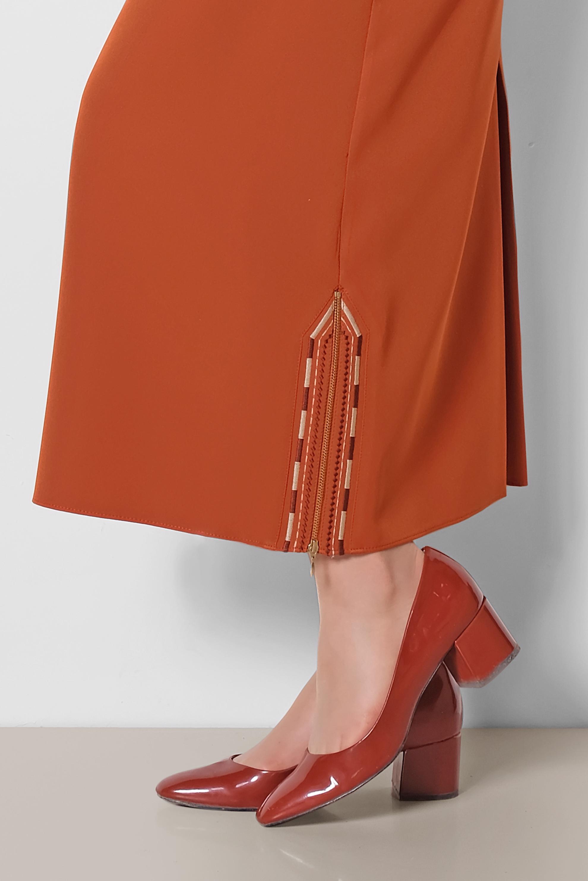 Tesettür giyim TURUNCU ETEK UCU FERMUARLI CEPLİ ETEK 6382