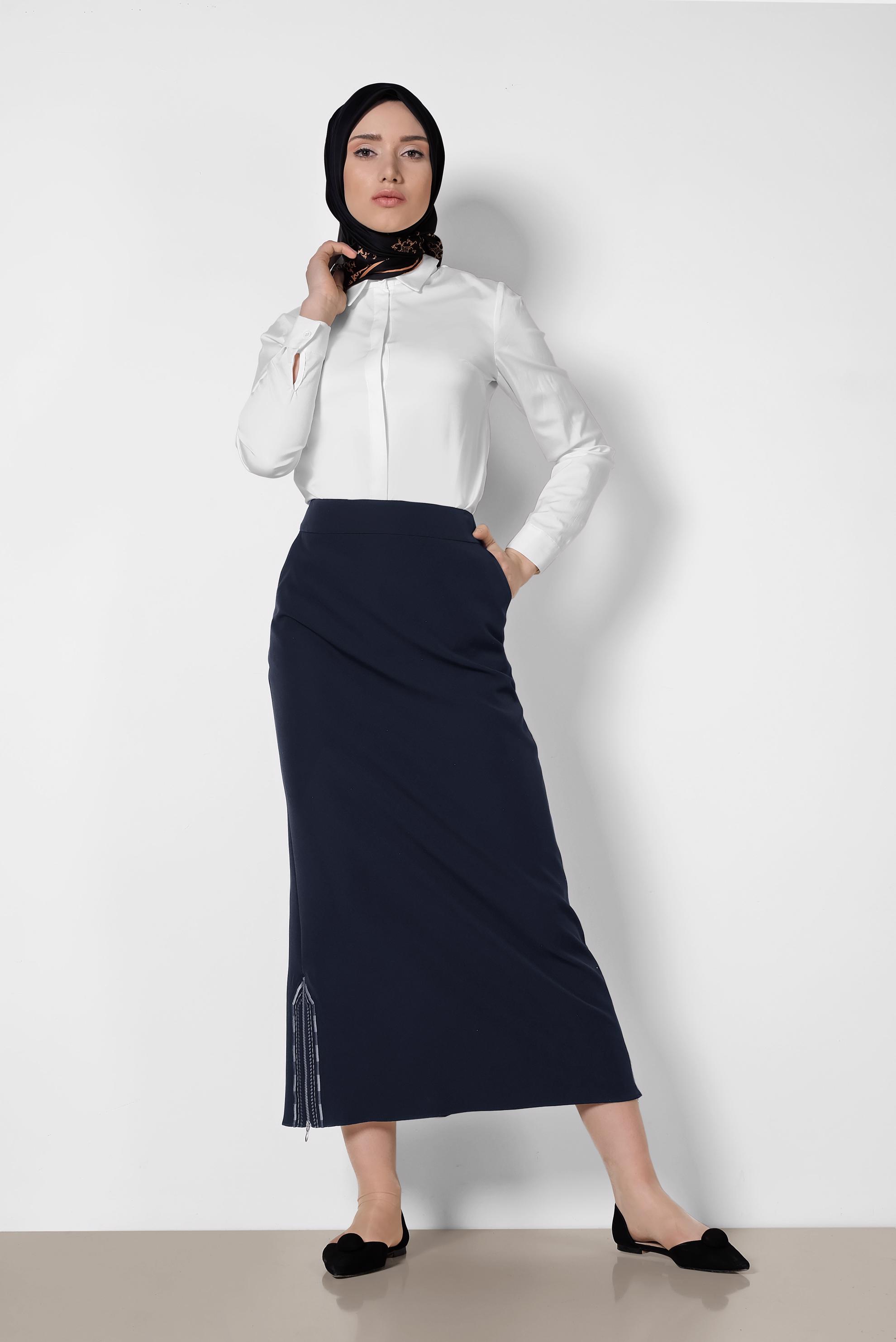 Tesettür giyim LACİVERT 6382 NEW ZADE ETEK 38/46 TEK40