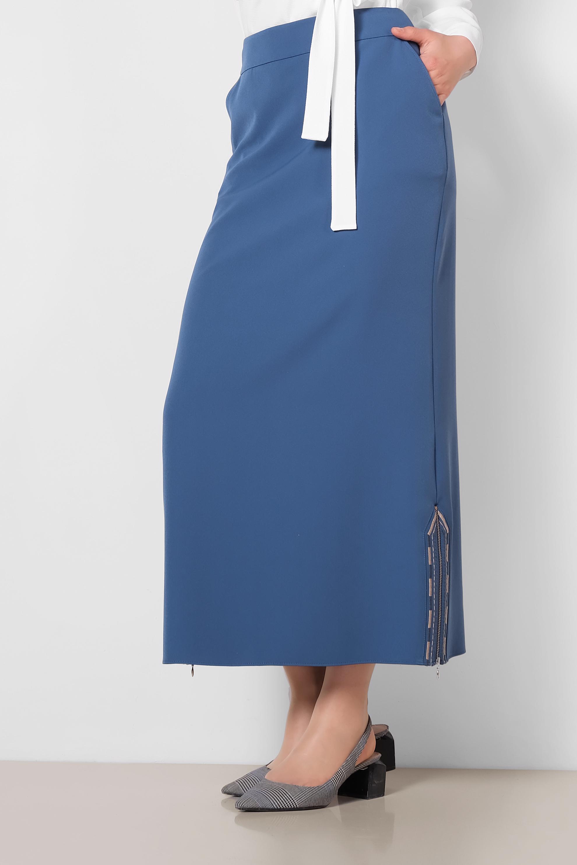 Tesettür giyim LACİVERT ETEK UCU FERMUARLI CEPLİ ETEK 6382