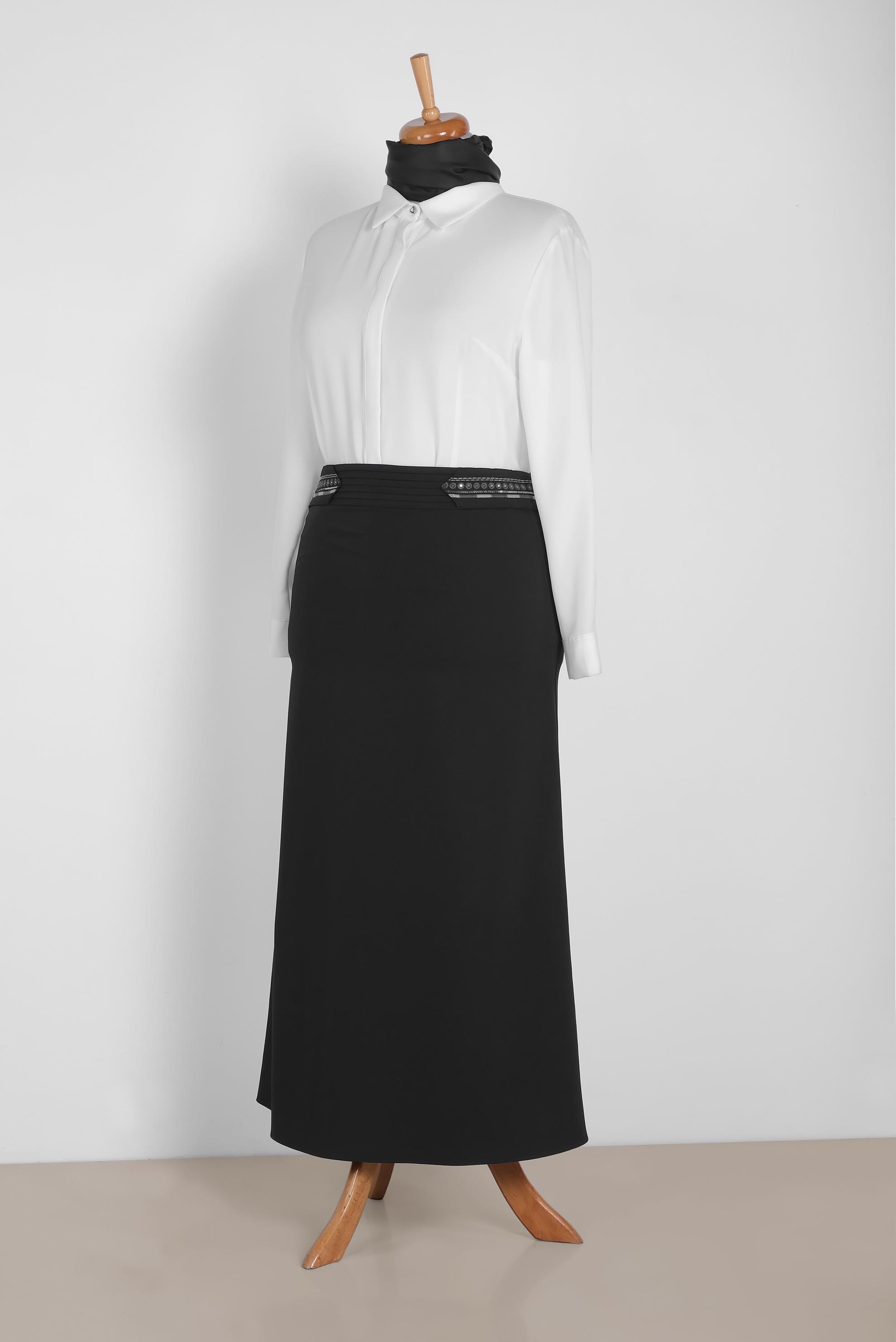 Tesettür giyim SİYAH PUL VE NAKIŞ DETAYLI ETEK 6383