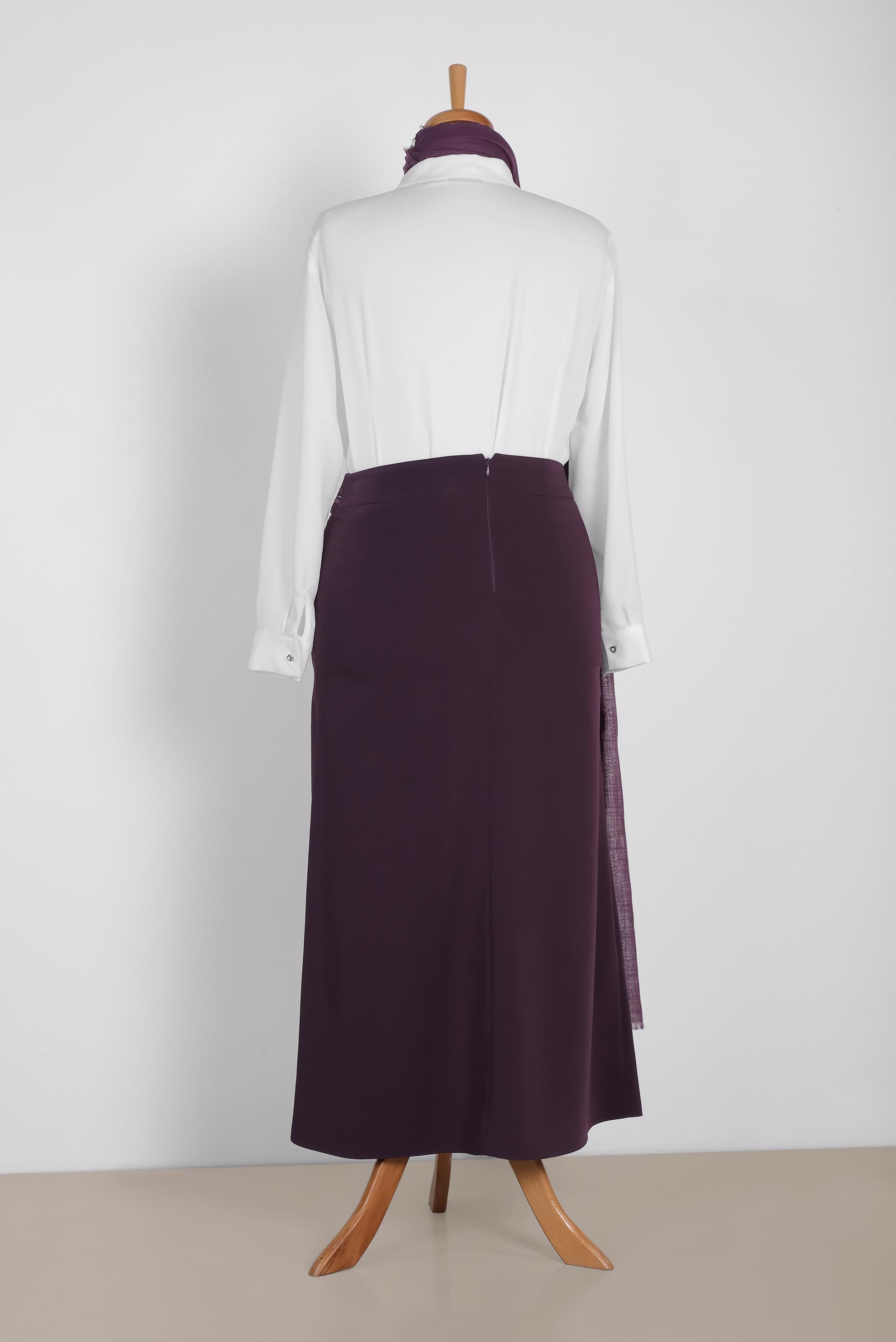 Tesettür giyim MOR PUL VE NAKIŞ DETAYLI ETEK 6383