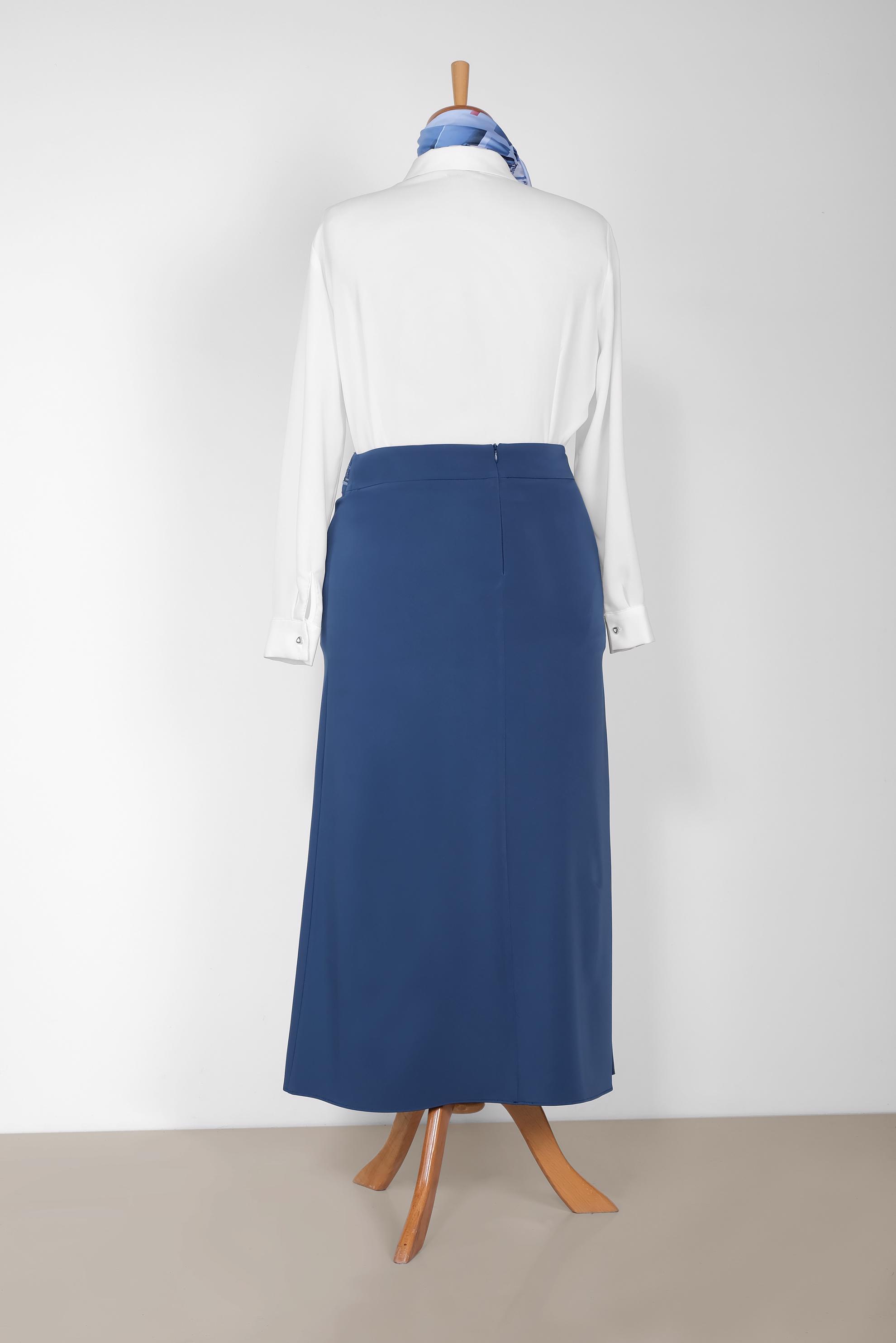 Tesettür giyim LACİVERT PUL VE NAKIŞ DETAYLI ETEK 6383