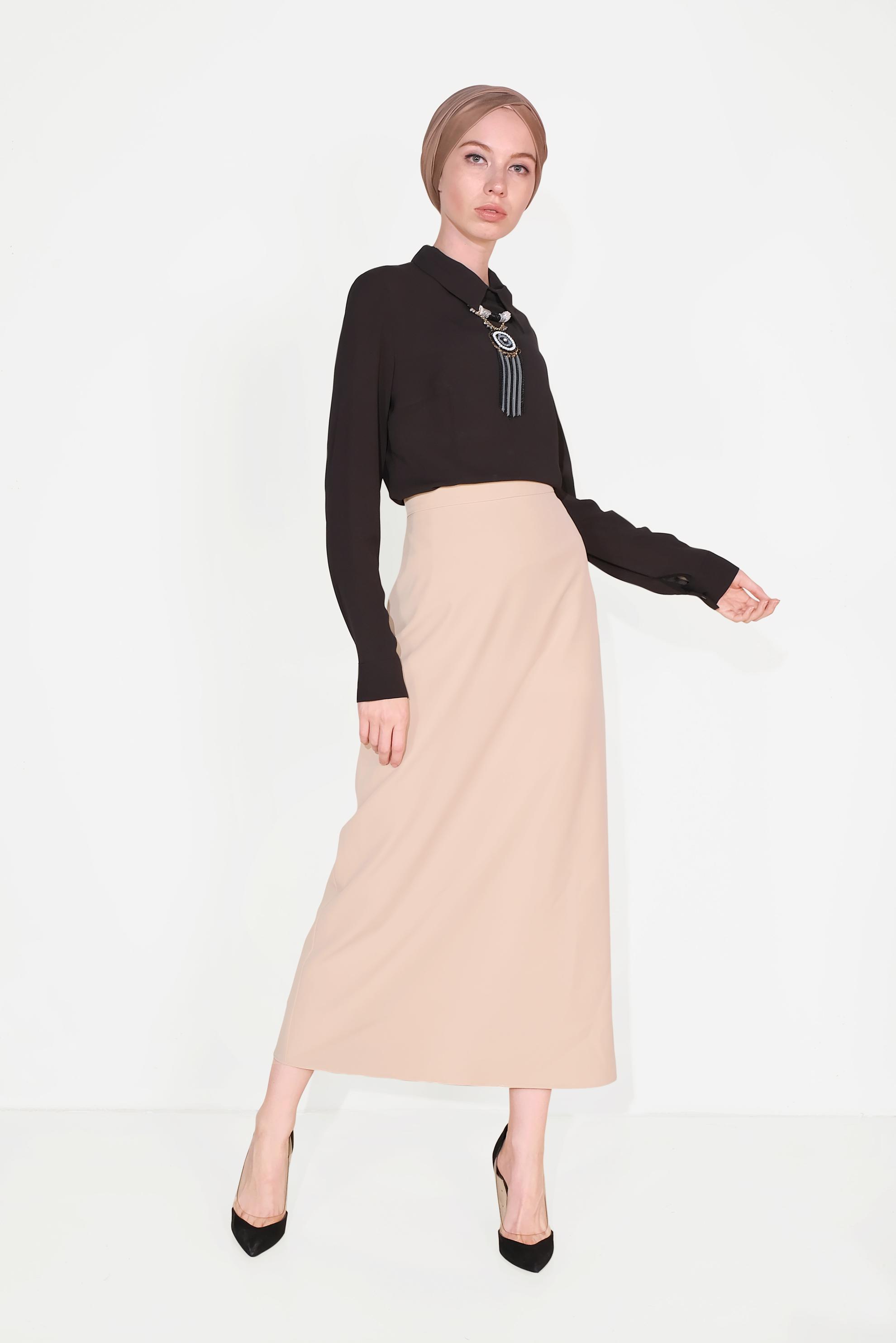 Hijab clothing BEIGE  Classic Cut Skirt 6386 