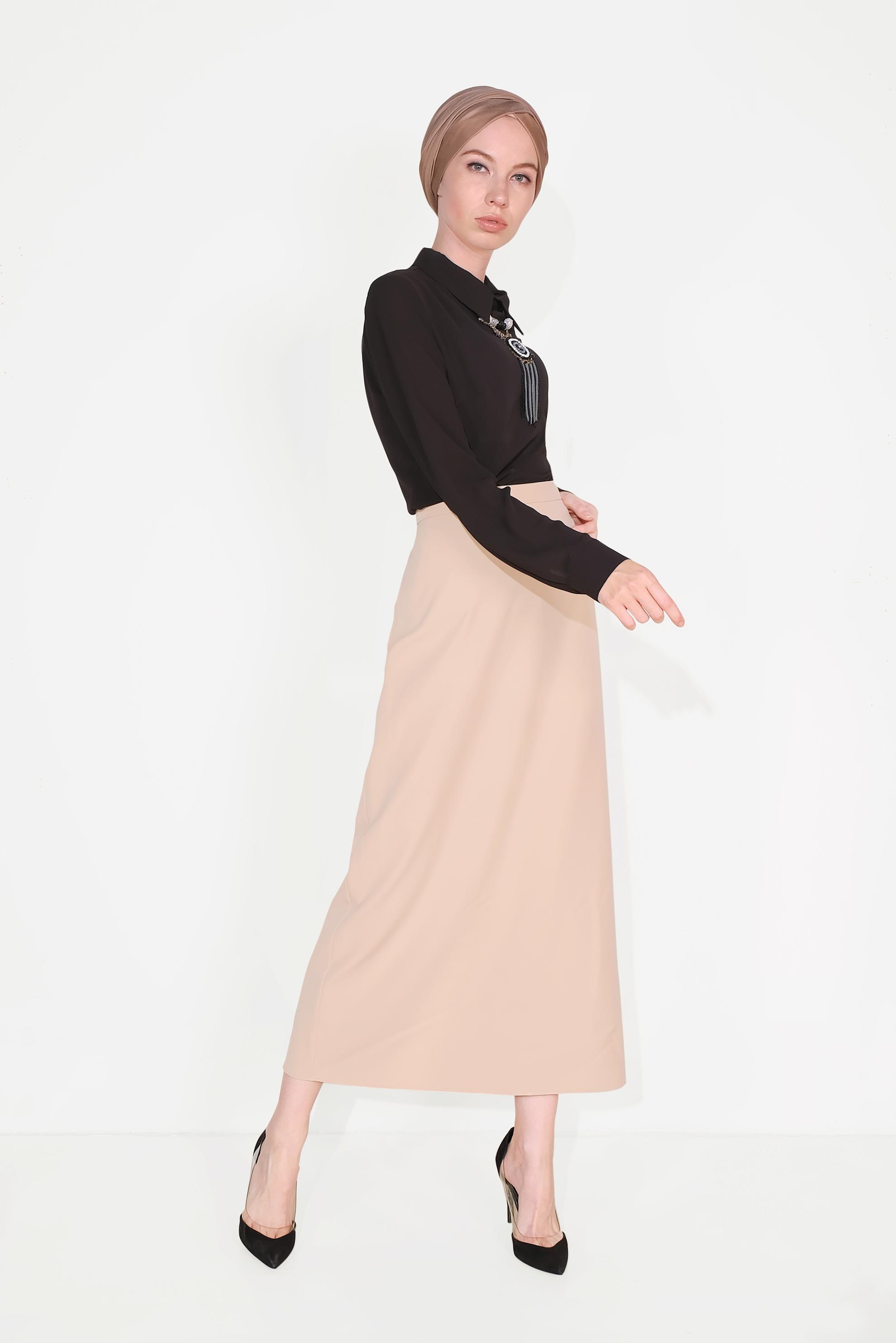 Hijab clothing BEIGE  Classic Cut Skirt 6386 