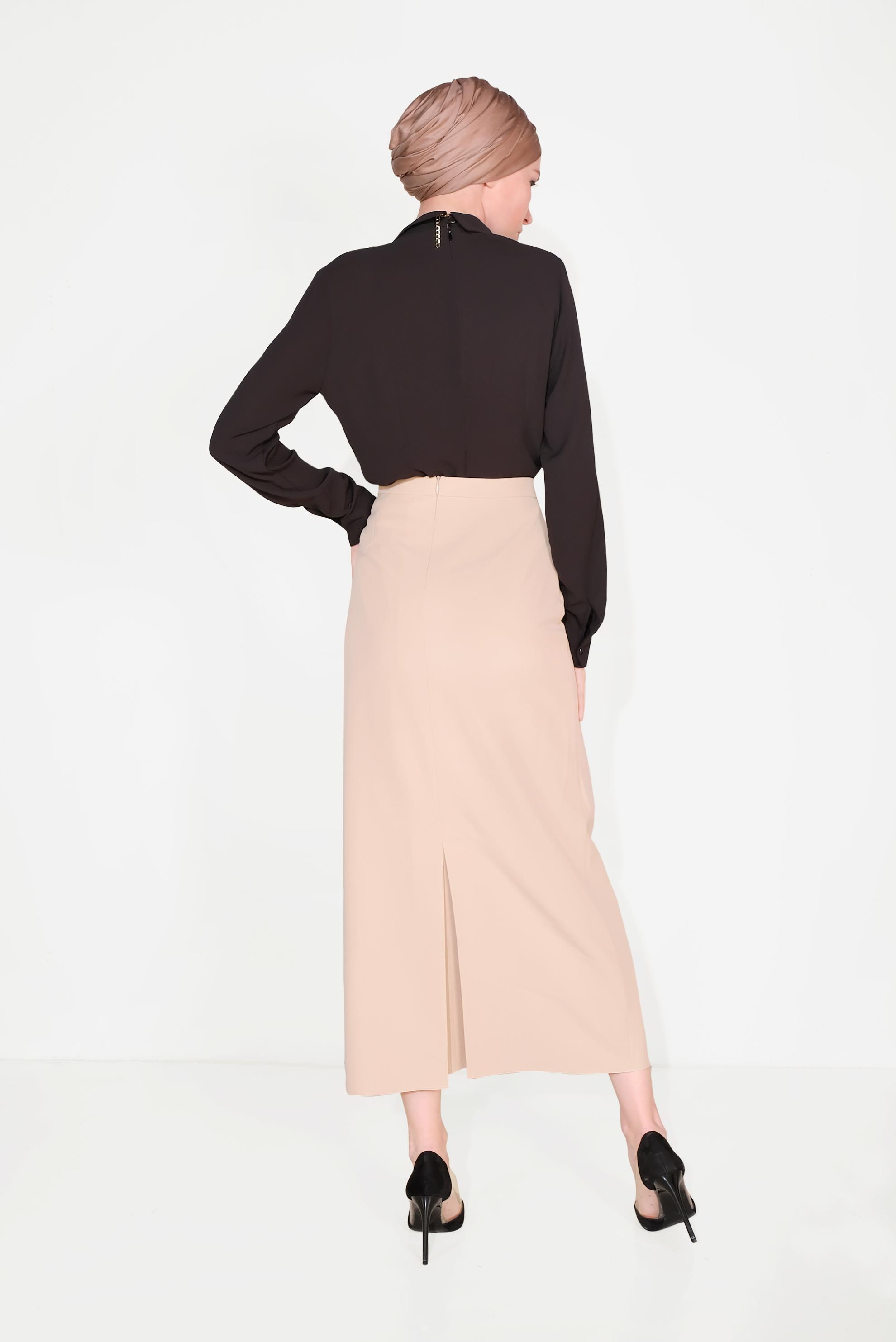 Hijab clothing BEIGE  Classic Cut Skirt 6386 