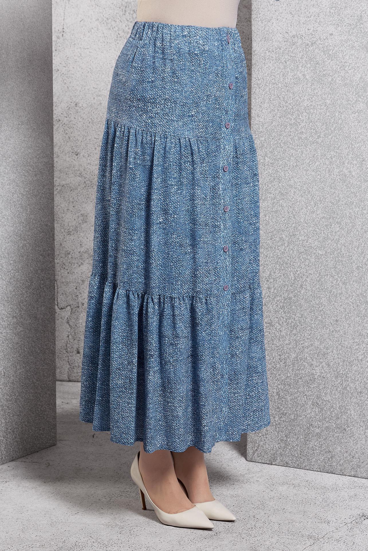 Tesettür giyim MAVİ DÜĞME DETAYLI ETEK 6329-1