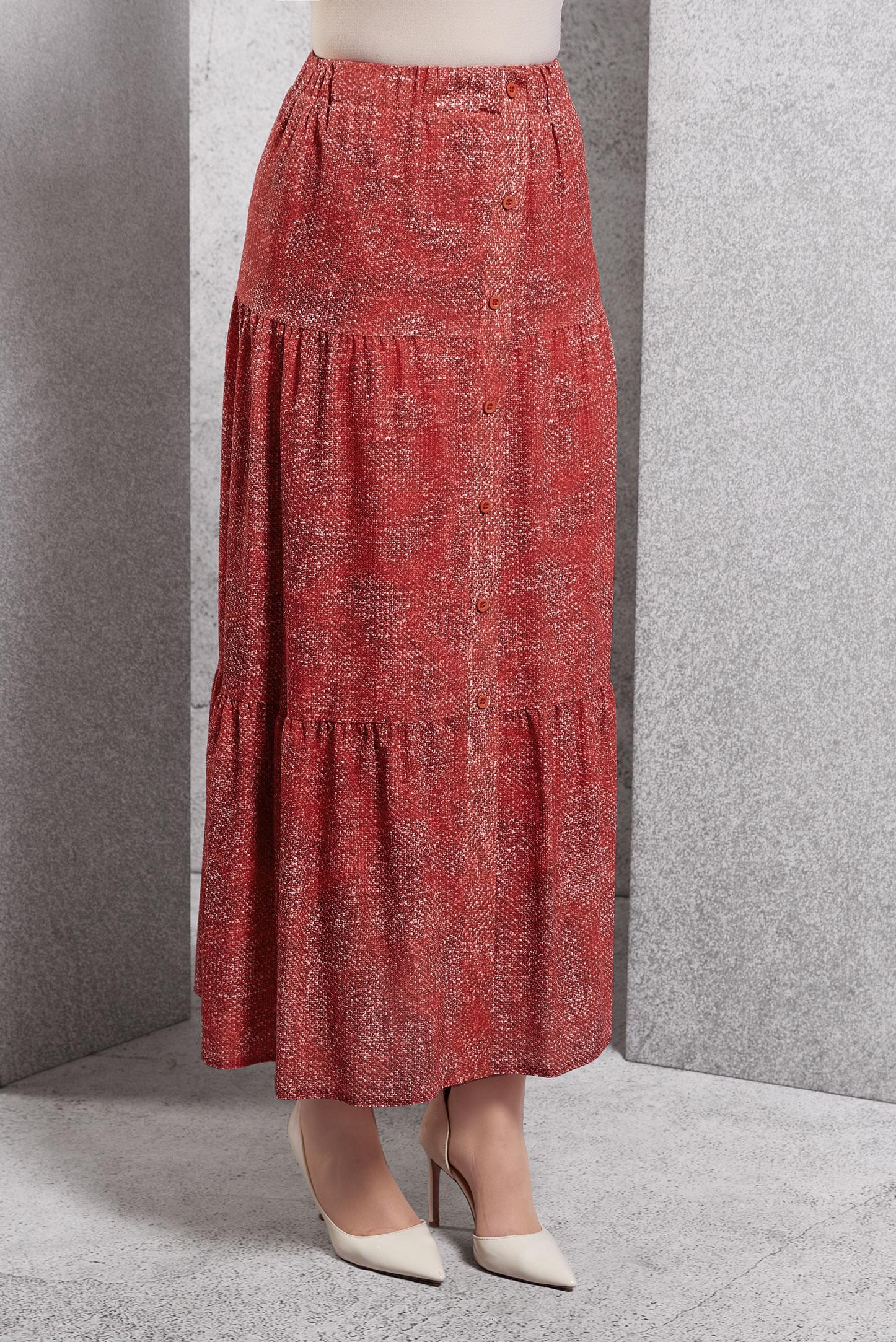 Tesettür giyim BORDO DÜĞME DETAYLI ETEK 6329-1