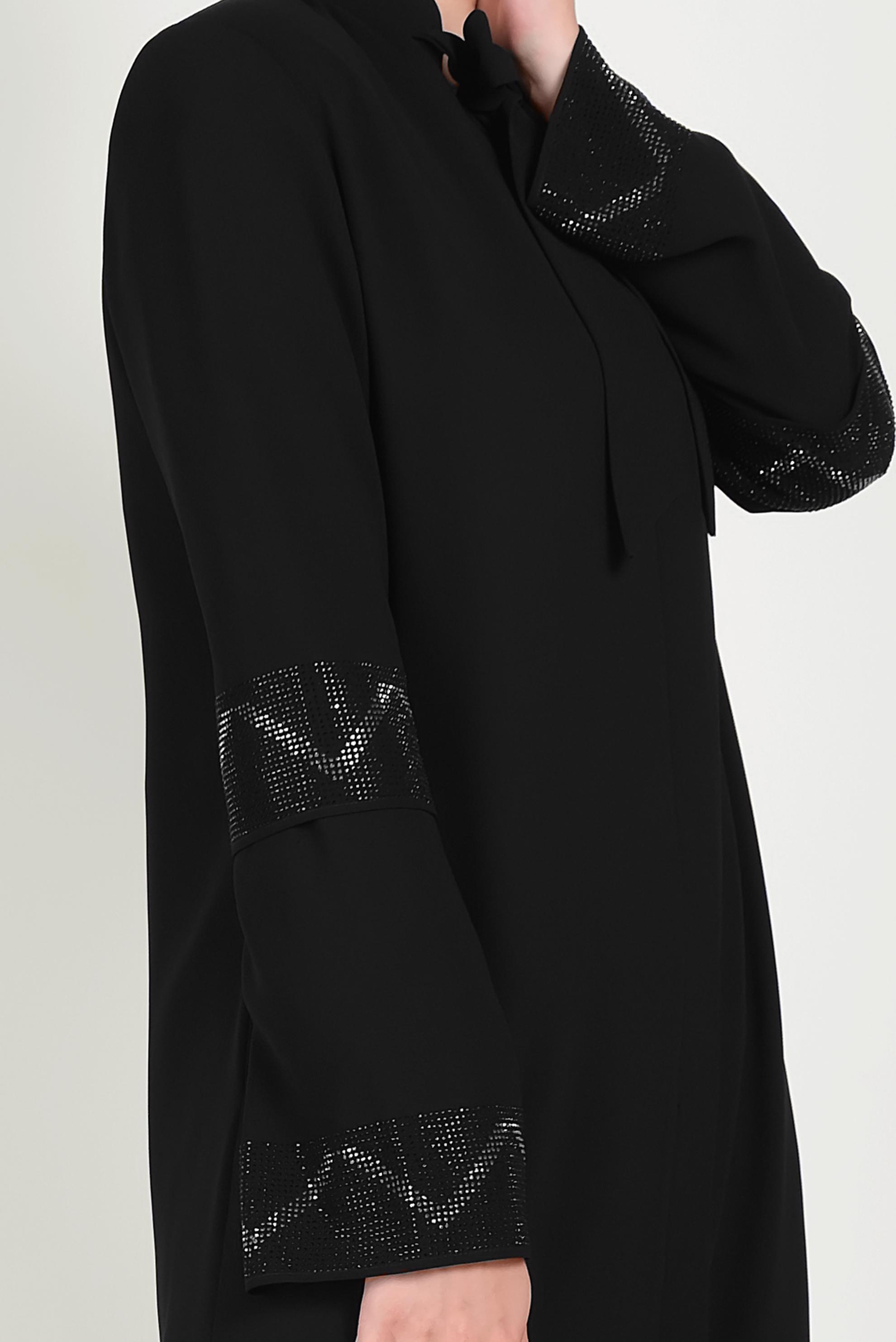 Tesettür giyim SİYAH KOLLARI TAŞLI YAKASI BAĞCIKLI FERACE 80003
