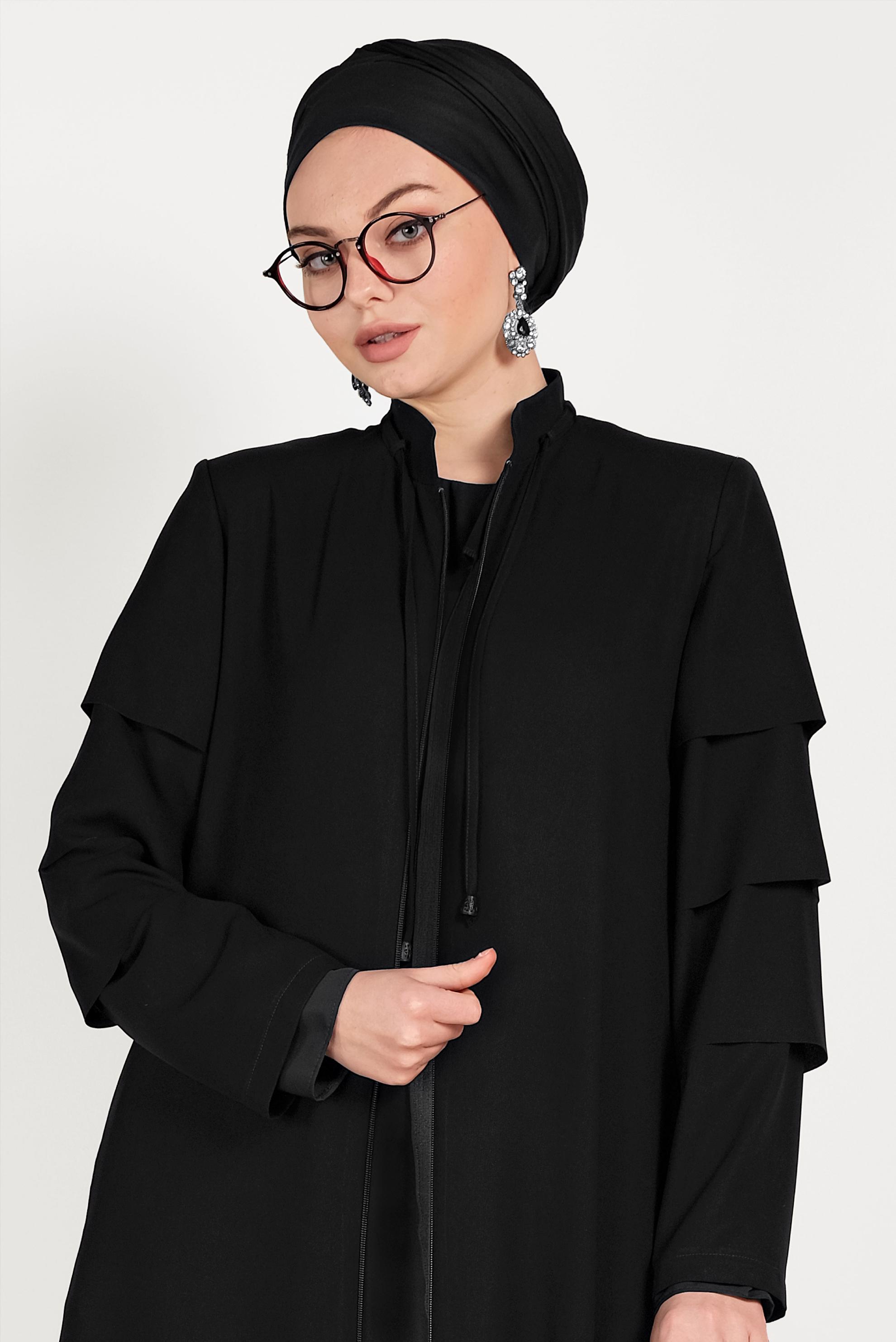 Hijab clothing BLACK ABAYA WITH TIERED SLEEVES 80007 