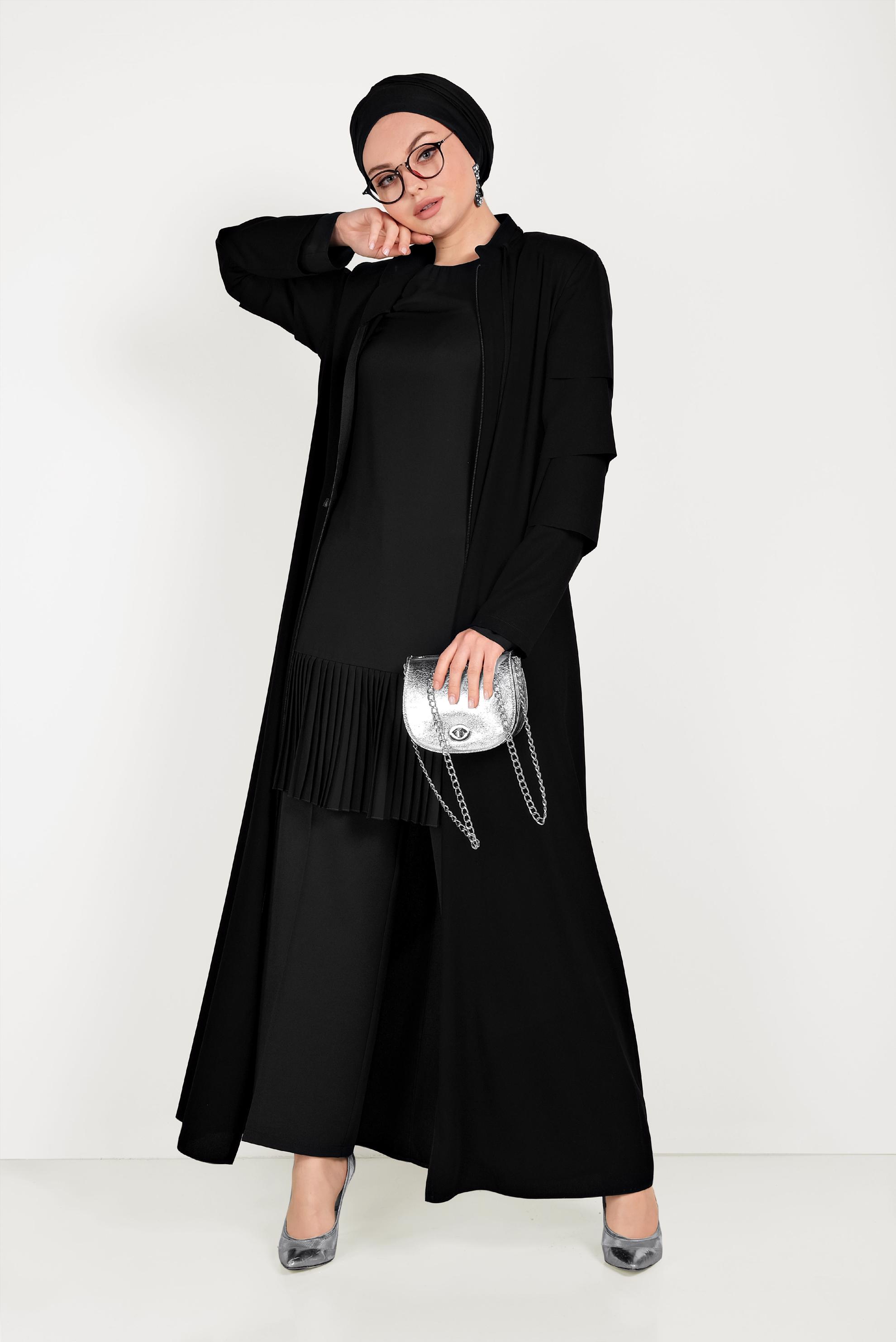 Hijab clothing BLACK ABAYA WITH TIERED SLEEVES 80007 