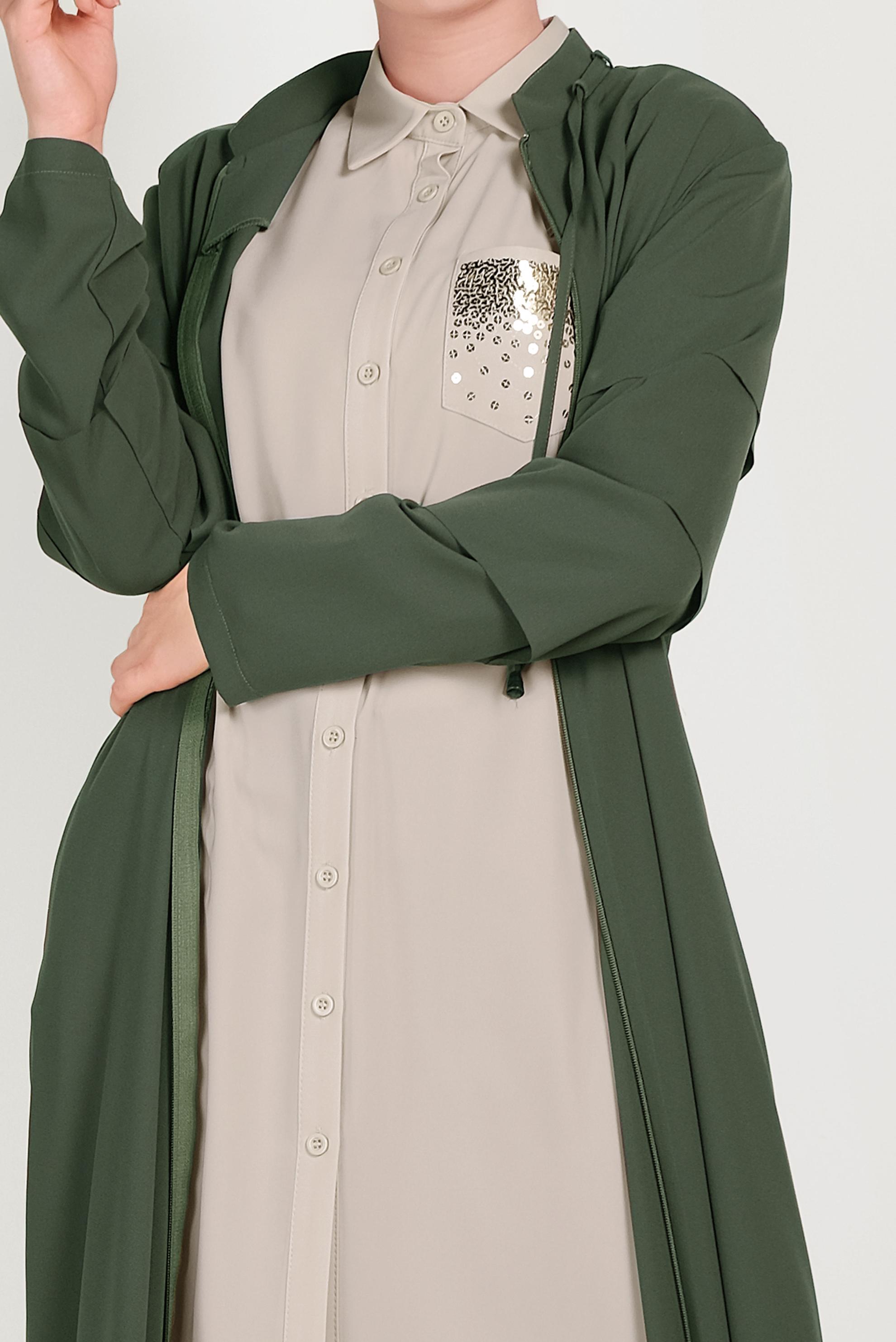 Hijab clothing KHAKI ABAYA WITH TIERED SLEEVES 80007 