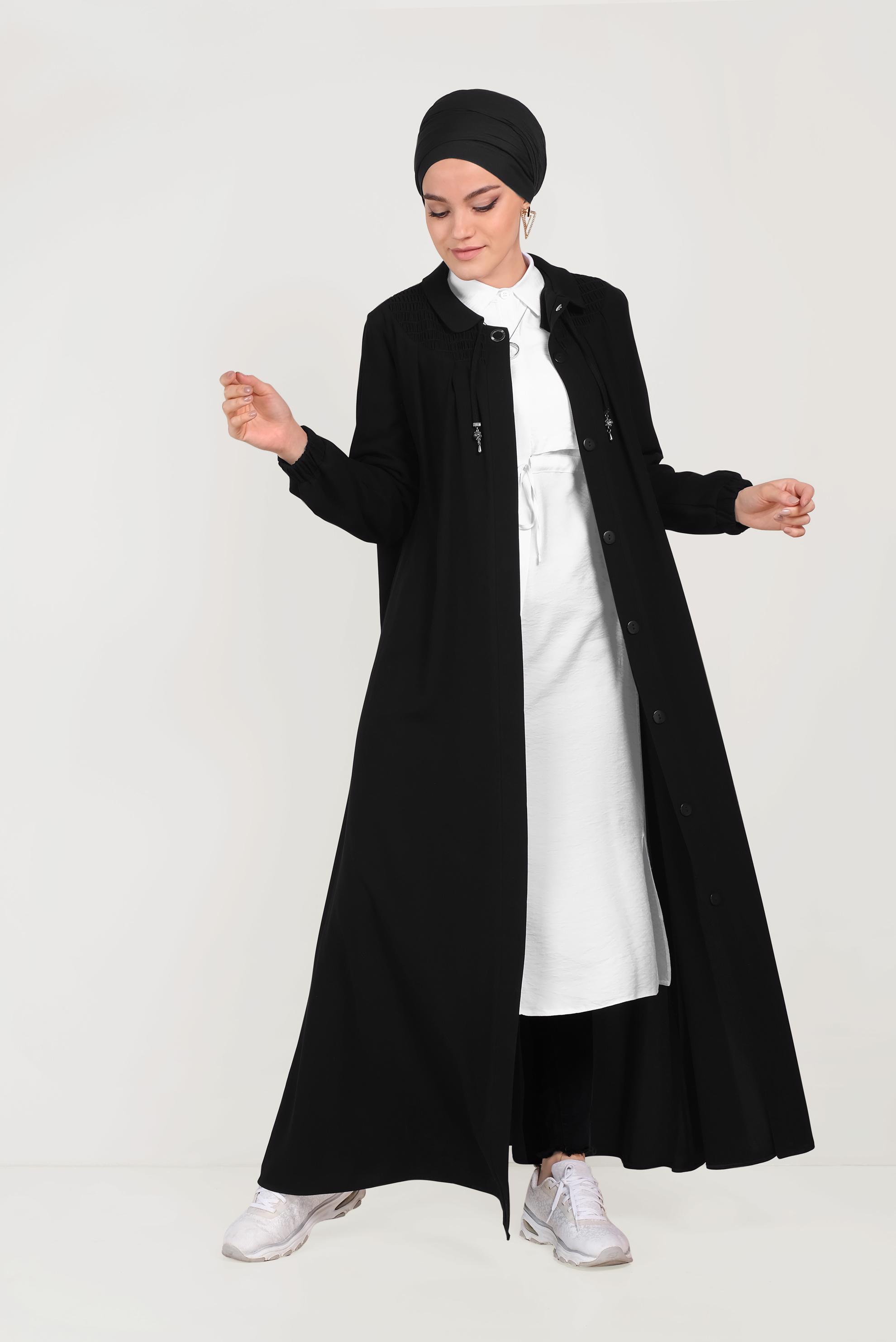 Tesettür giyim SİYAH BEBE YAKA FERACE 80008 