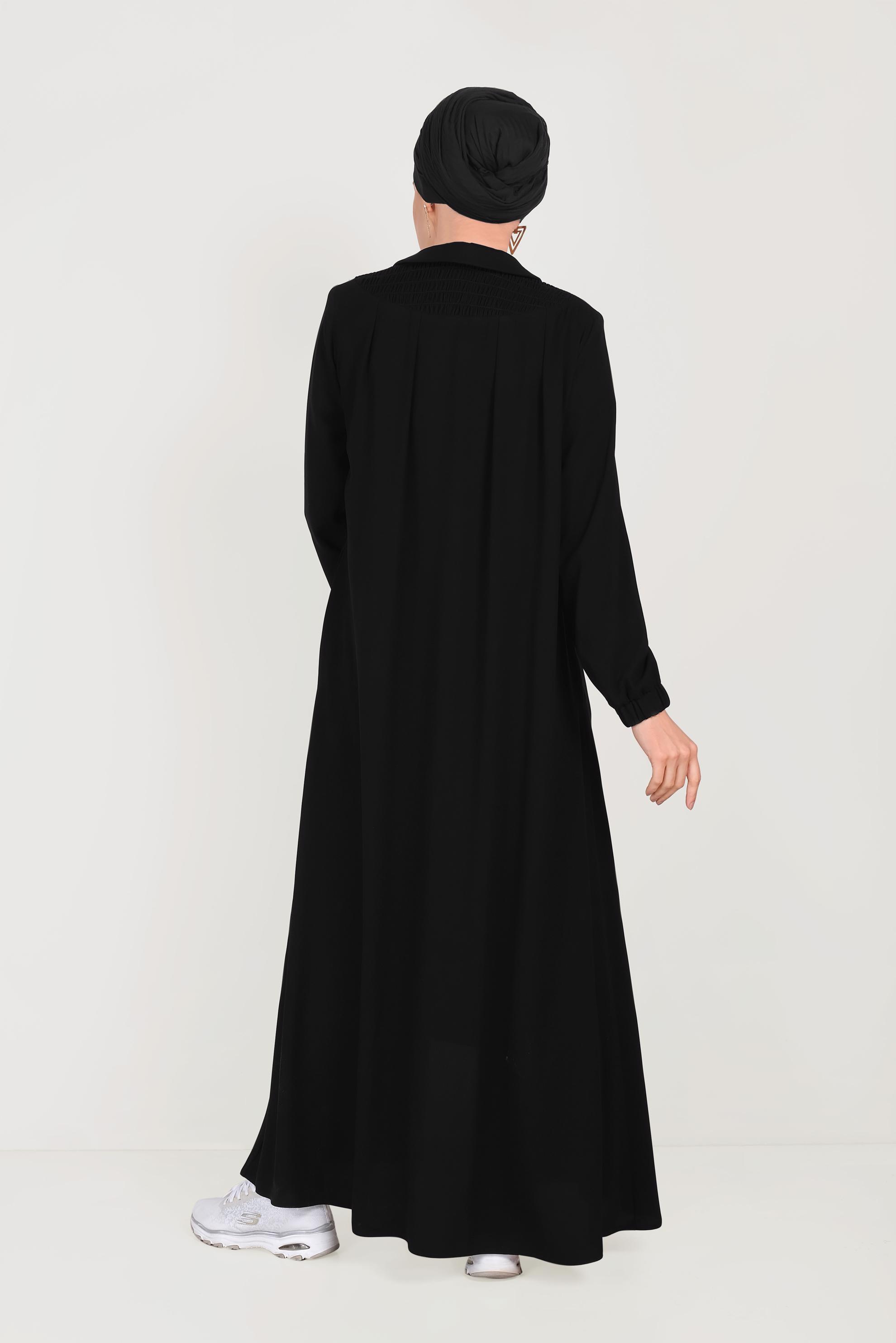 Tesettür giyim SİYAH BEBE YAKA FERACE 80008 